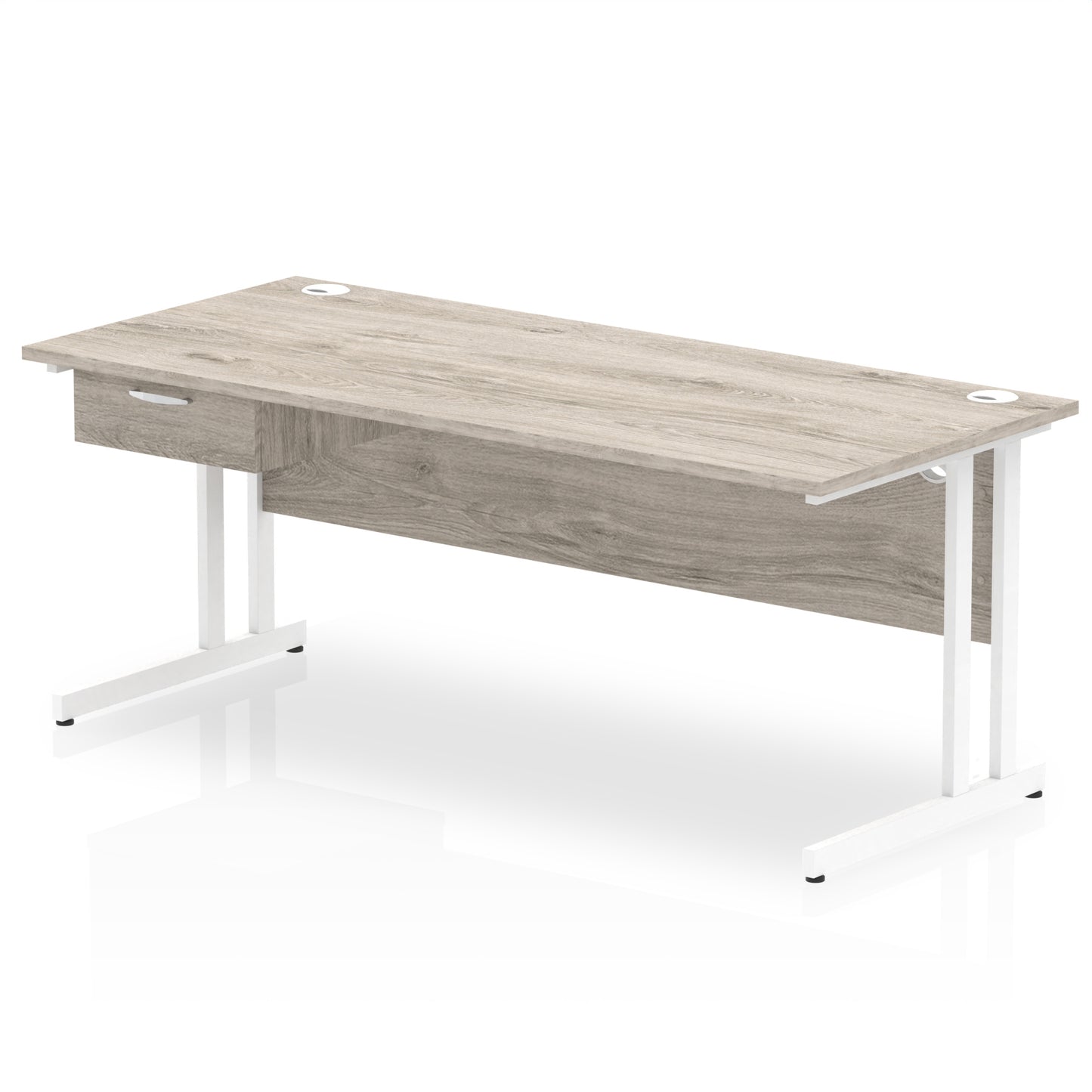 Impulse Cantilever Straight Desk White Frame With Single One Drawer Fixed Pedestal - 1200mm, 1400mm, 1600mm or 1800mm - Multiple Colour Options