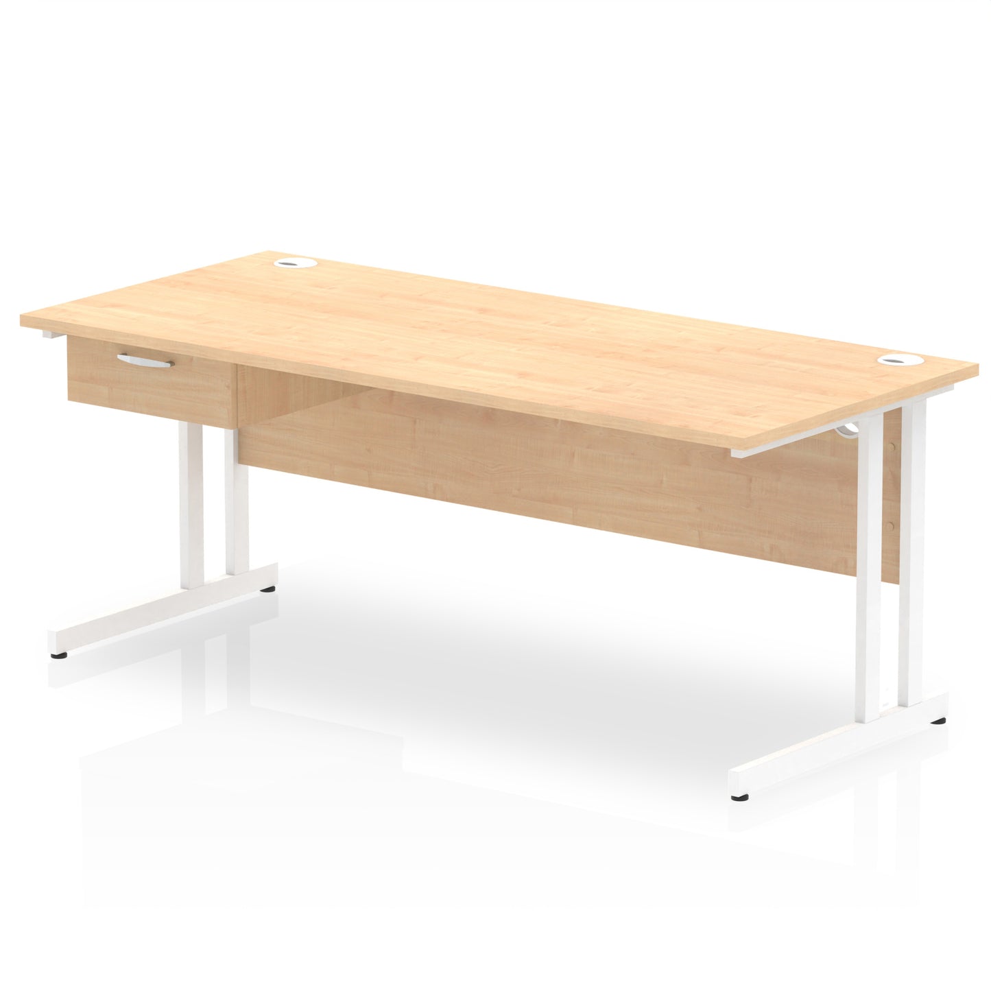 Impulse Cantilever Straight Desk White Frame With Single One Drawer Fixed Pedestal - 1200mm, 1400mm, 1600mm or 1800mm - Multiple Colour Options