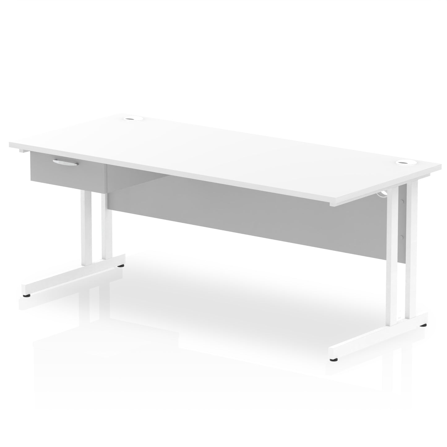 Impulse Cantilever Straight Desk White Frame With Single One Drawer Fixed Pedestal - 1200mm, 1400mm, 1600mm or 1800mm - Multiple Colour Options