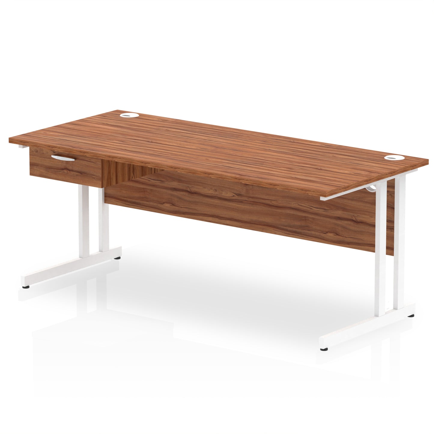 Impulse Cantilever Straight Desk White Frame With Single One Drawer Fixed Pedestal - 1200mm, 1400mm, 1600mm or 1800mm - Multiple Colour Options