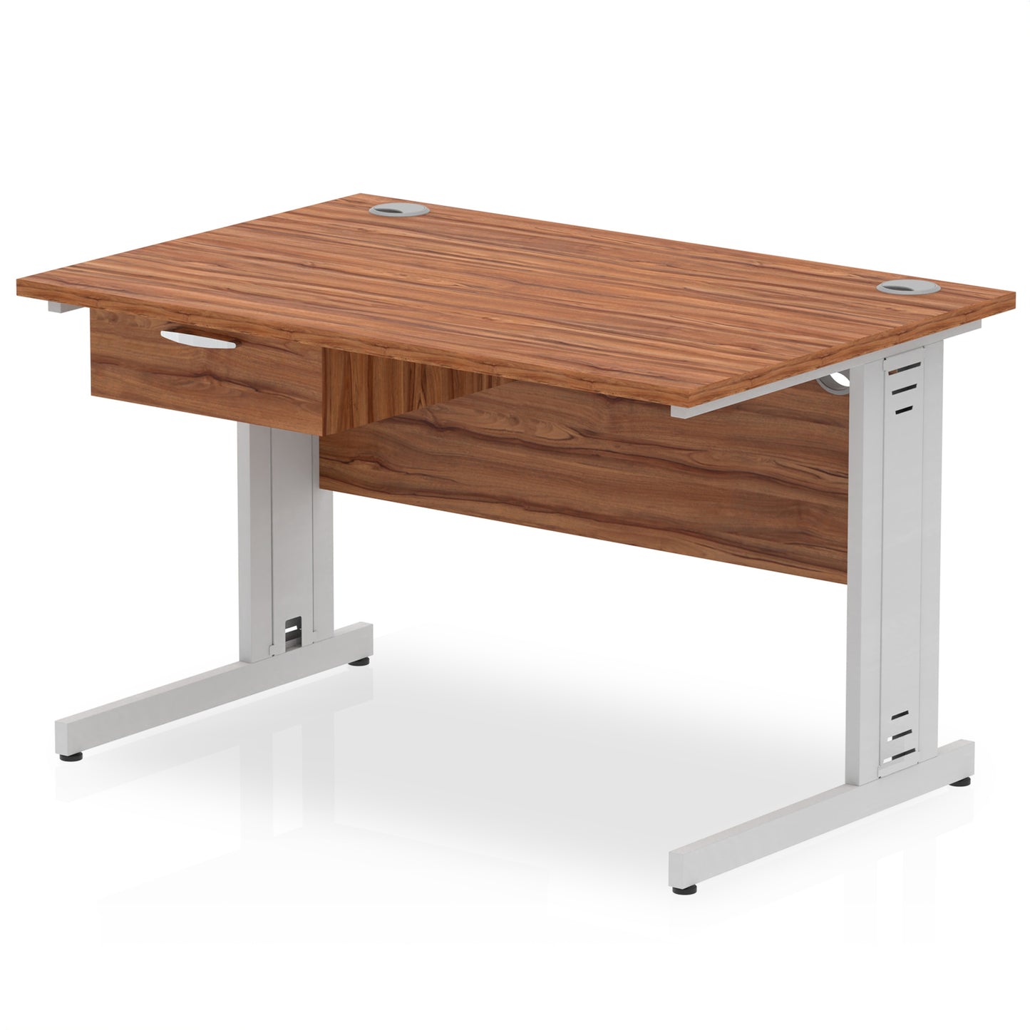 Impulse Cable Managed Straight Desk Silver Frame With Single One Drawer Fixed Pedestal - 1200mm, 1400mm, 1600mm or 1800mm - Multiple Colour Options
