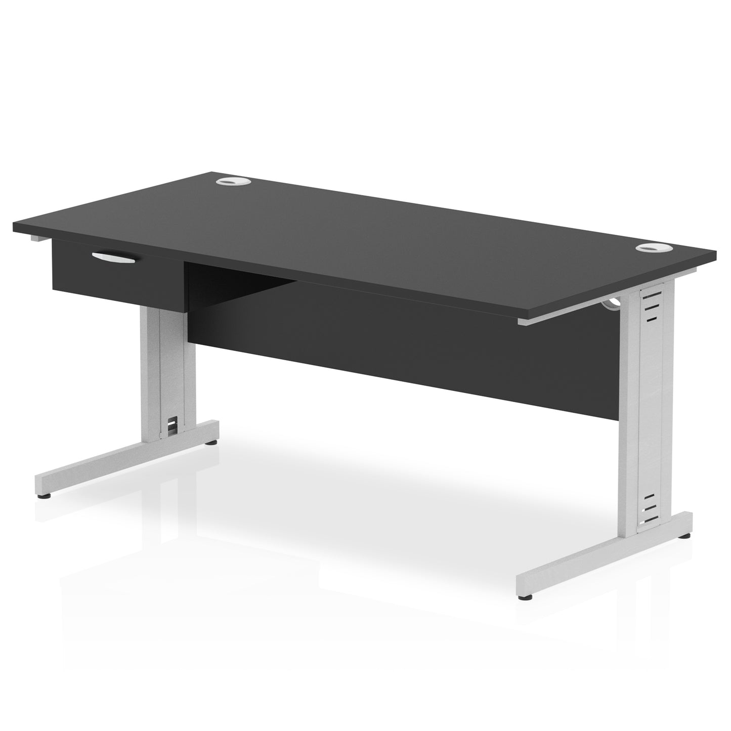 Impulse Cable Managed Straight Desk Silver Frame With Single One Drawer Fixed Pedestal - 1200mm, 1400mm, 1600mm or 1800mm - Multiple Colour Options