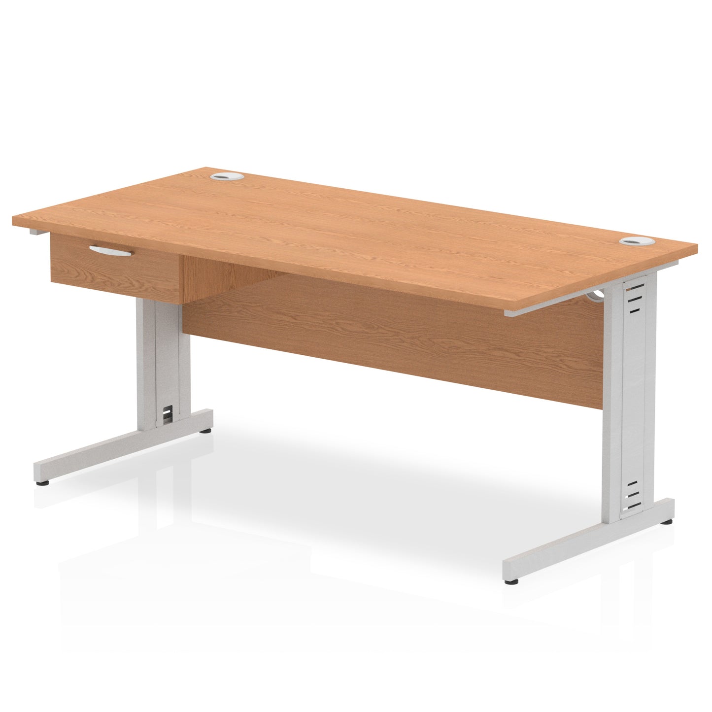 Impulse Cable Managed Straight Desk Silver Frame With Single One Drawer Fixed Pedestal - 1200mm, 1400mm, 1600mm or 1800mm - Multiple Colour Options