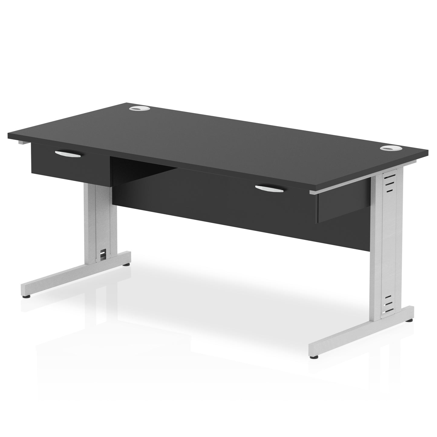 Impulse Cable Managed Straight Desk Silver Frame With 2x One Drawer Fixed Pedestals - 1600mm or 1800mm - Multiple Colour Options