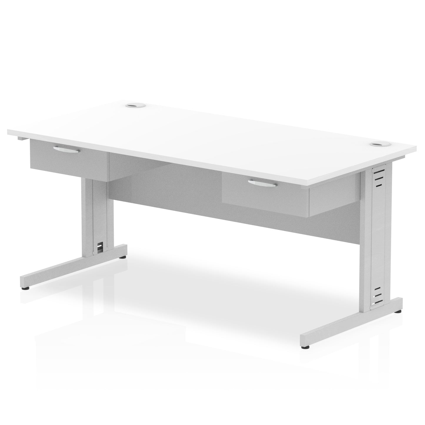 Impulse Cable Managed Straight Desk Silver Frame With 2x One Drawer Fixed Pedestals - 1600mm or 1800mm - Multiple Colour Options