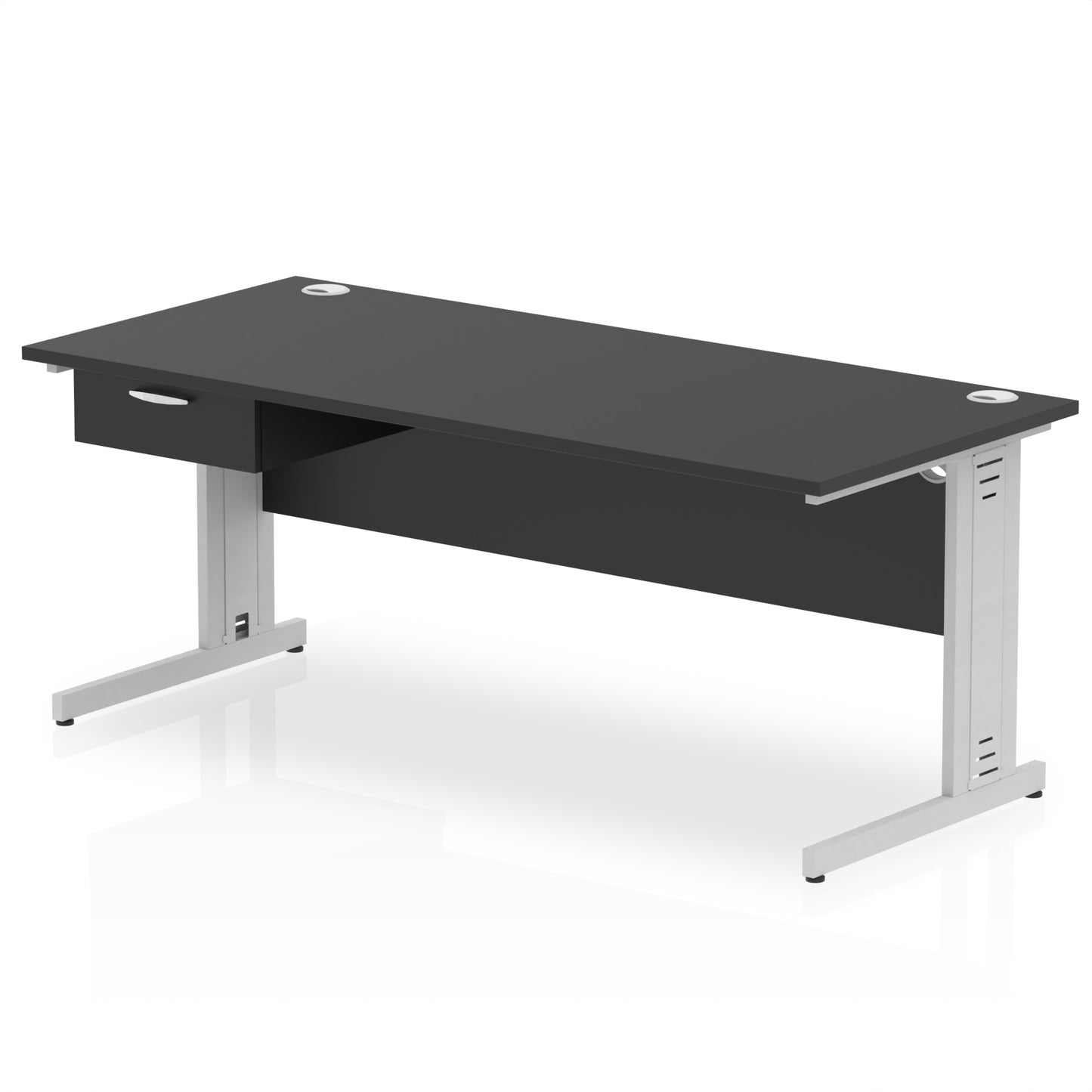 Impulse Cable Managed Straight Desk Silver Frame With Single One Drawer Fixed Pedestal - 1200mm, 1400mm, 1600mm or 1800mm - Multiple Colour Options