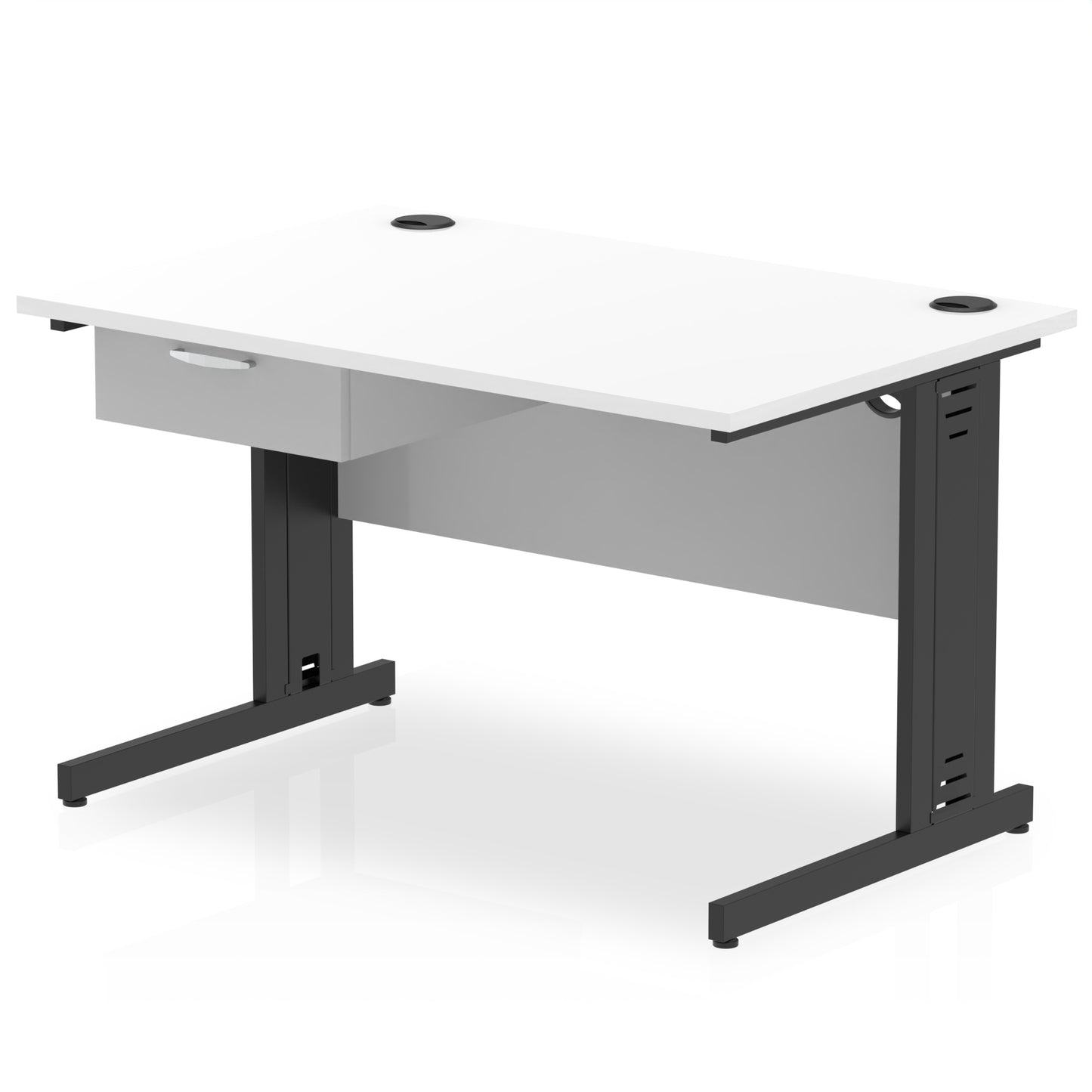 Impulse Cable Managed Straight Desk Black Frame With Single One Drawer Fixed Pedestal - 1200mm, 1400mm, 1600mm or 1800mm - Multiple Colour Options