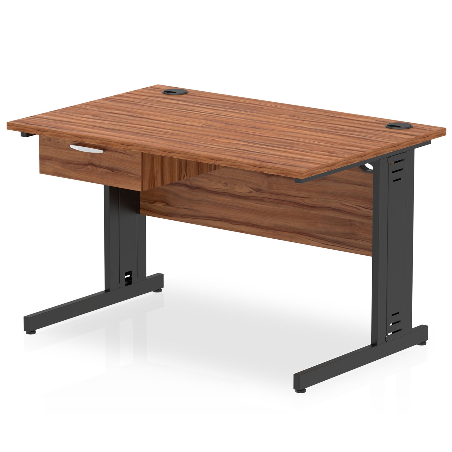 Impulse Cable Managed Straight Desk Black Frame With Single One Drawer Fixed Pedestal - 1200mm, 1400mm, 1600mm or 1800mm - Multiple Colour Options