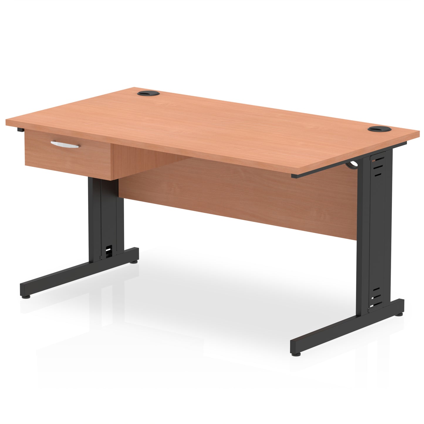Impulse Cable Managed Straight Desk Black Frame With Single One Drawer Fixed Pedestal - 1200mm, 1400mm, 1600mm or 1800mm - Multiple Colour Options