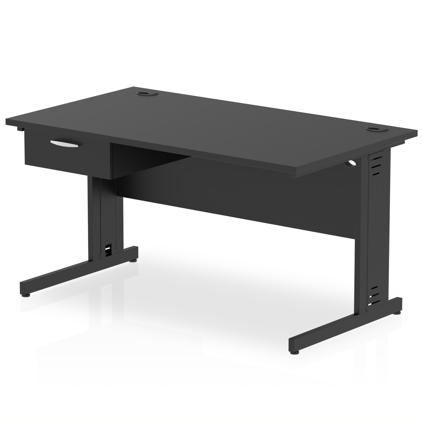 Impulse Cable Managed Straight Desk Black Frame With Single One Drawer Fixed Pedestal - 1200mm, 1400mm, 1600mm or 1800mm - Multiple Colour Options
