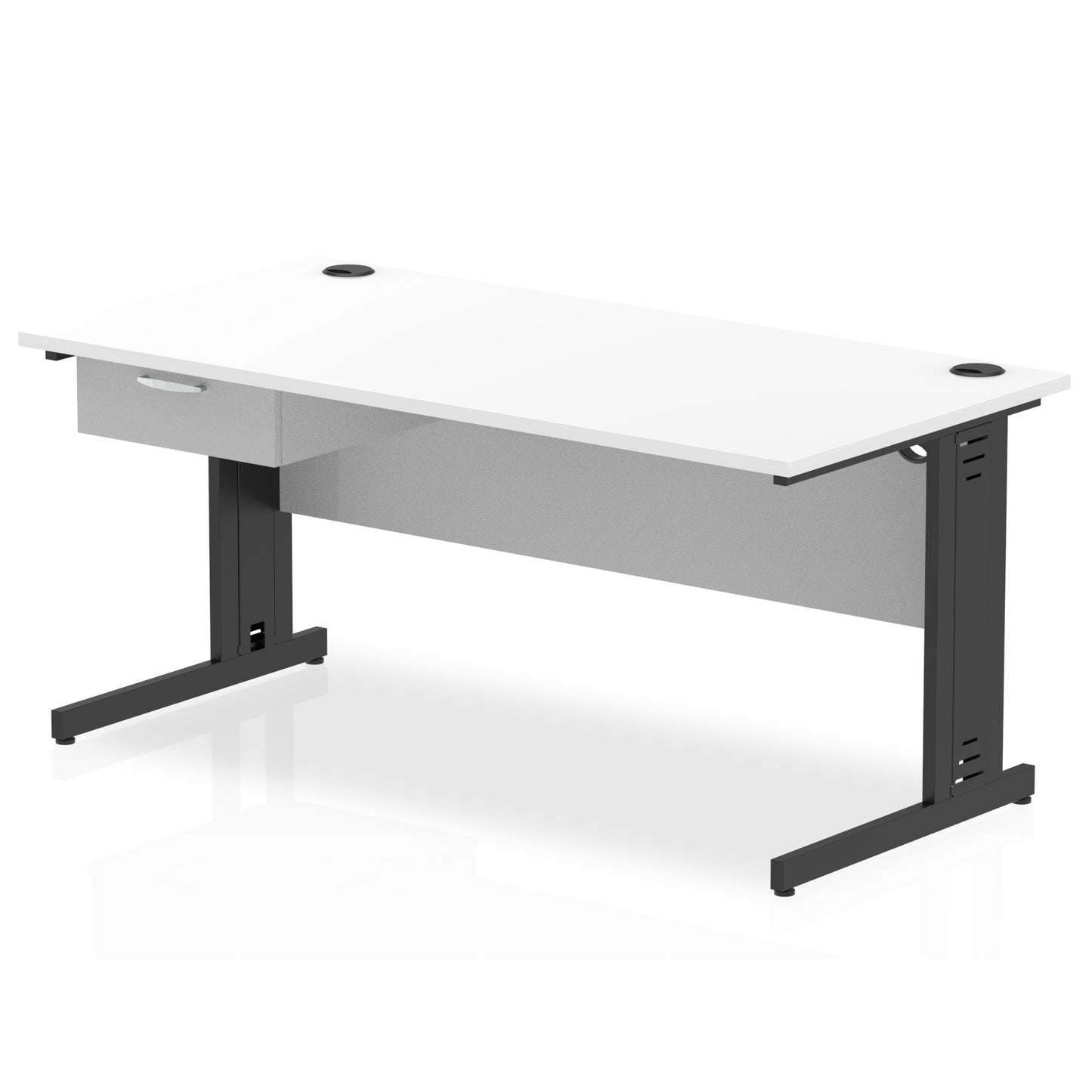 Impulse Cable Managed Straight Desk Black Frame With Single One Drawer Fixed Pedestal - 1200mm, 1400mm, 1600mm or 1800mm - Multiple Colour Options