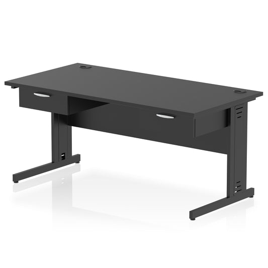 Impulse Cable Managed Straight Desk Black Frame With 2x One Drawer Fixed Pedestals - 1600mm or 1800mm - Multiple Colour Options