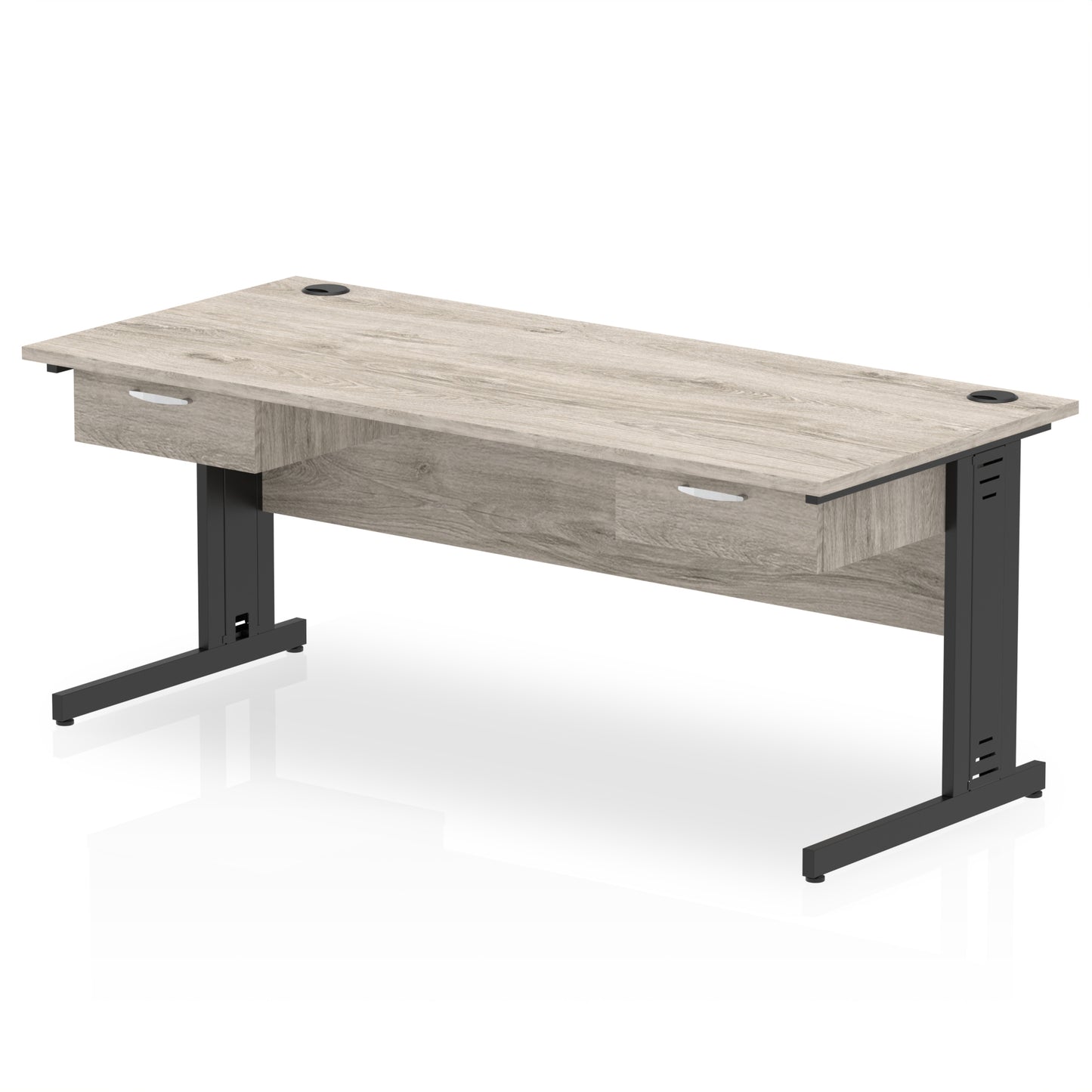 Impulse Cable Managed Straight Desk Black Frame With 2x One Drawer Fixed Pedestals - 1600mm or 1800mm - Multiple Colour Options