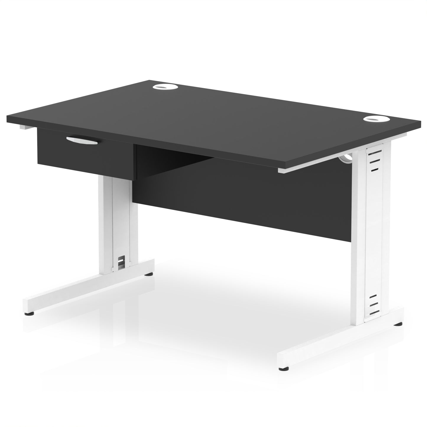 Impulse Cable Managed Straight Desk White Frame With Single One Drawer Fixed Pedestal - 1200mm, 1400mm, 1600mm or 1800mm - Multiple Colour Options