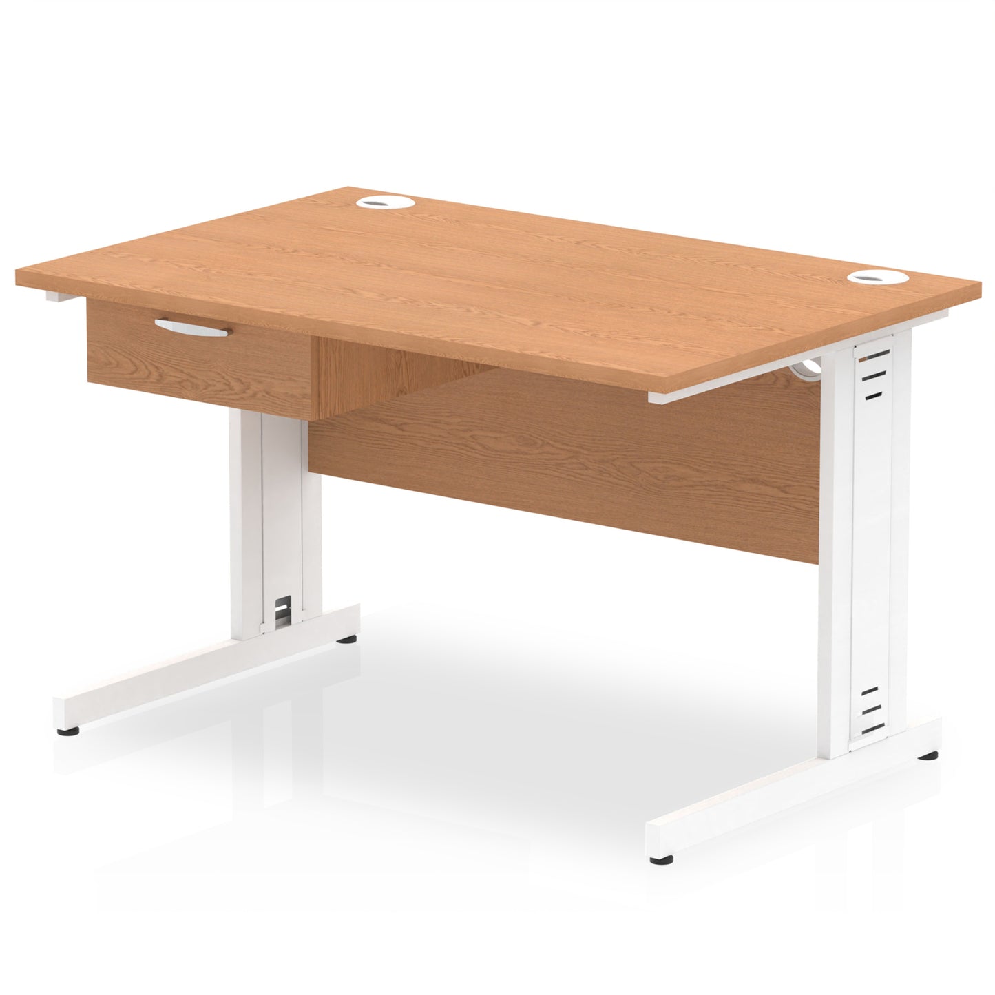 Impulse Cable Managed Straight Desk White Frame With Single One Drawer Fixed Pedestal - 1200mm, 1400mm, 1600mm or 1800mm - Multiple Colour Options