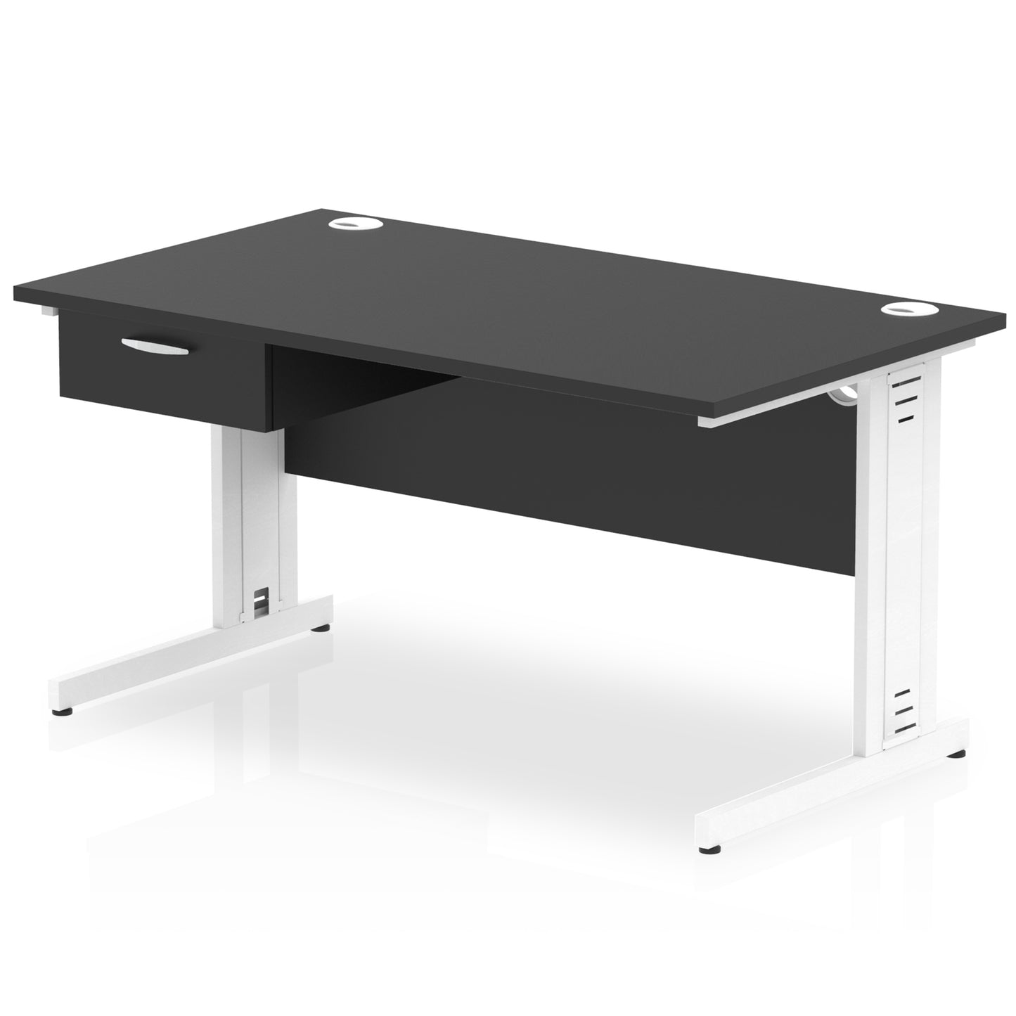 Impulse Cable Managed Straight Desk White Frame With Single One Drawer Fixed Pedestal - 1200mm, 1400mm, 1600mm or 1800mm - Multiple Colour Options