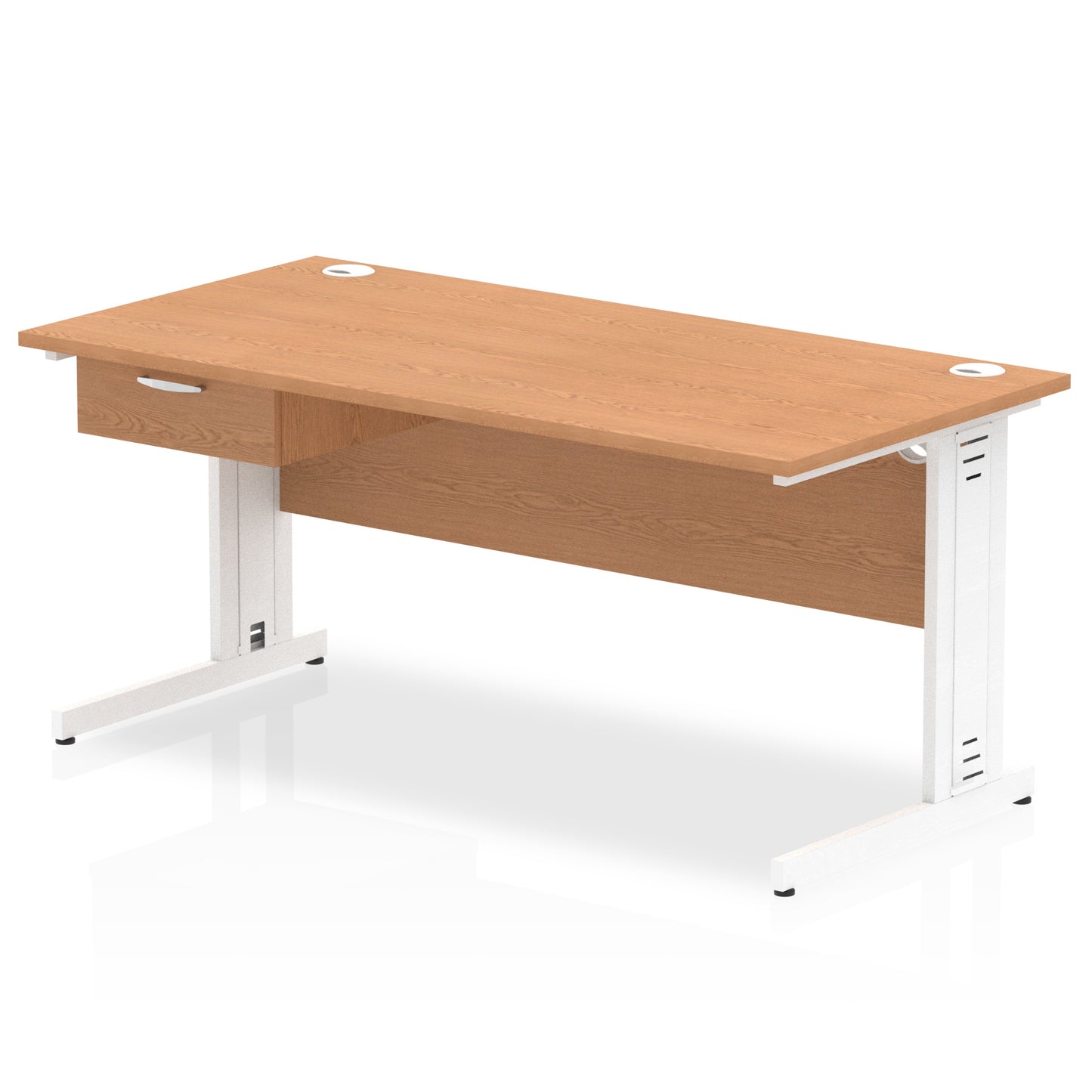 Impulse Cable Managed Straight Desk White Frame With Single One Drawer Fixed Pedestal - 1200mm, 1400mm, 1600mm or 1800mm - Multiple Colour Options