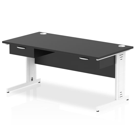 Impulse Cable Managed Straight Desk White Frame With 2x One Drawer Fixed Pedestals - 1600mm or 1800mm - Multiple Colour Options