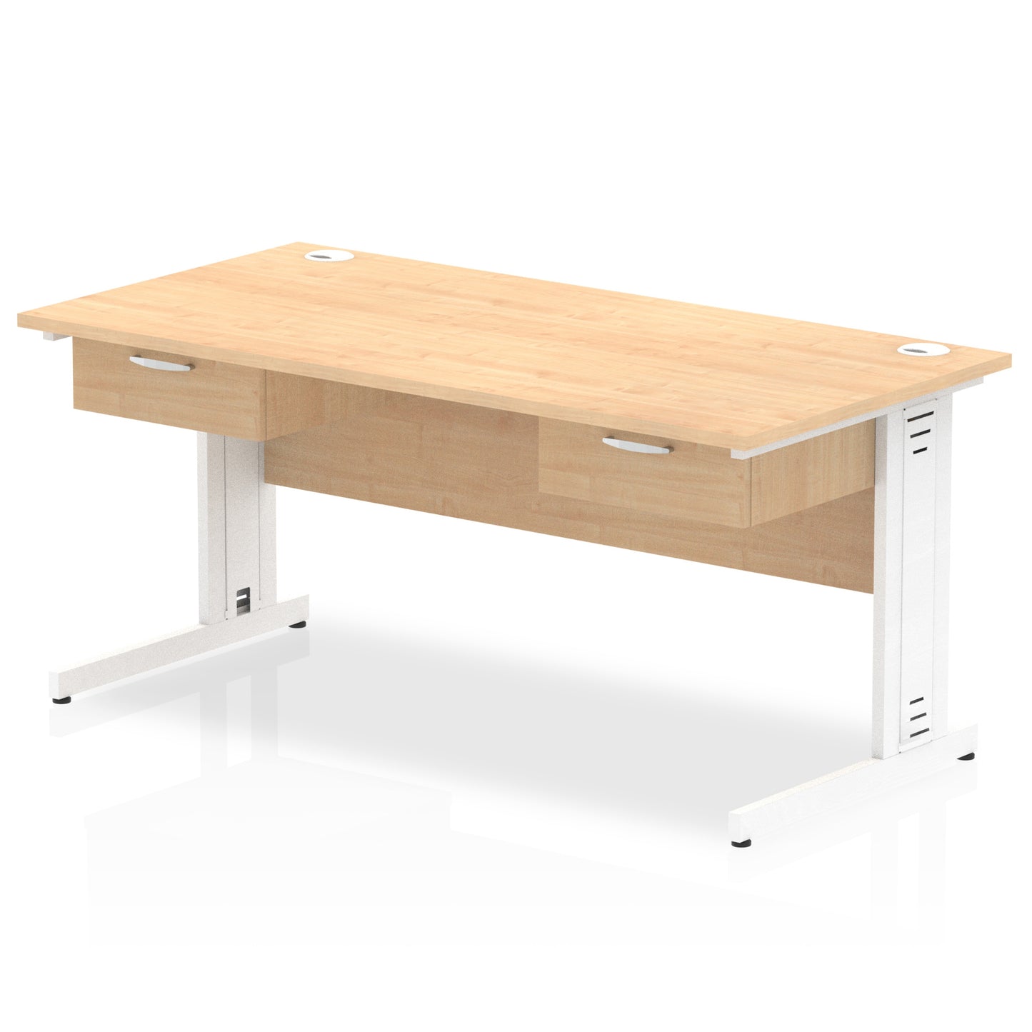 Impulse Cable Managed Straight Desk White Frame With 2x One Drawer Fixed Pedestals - 1600mm or 1800mm - Multiple Colour Options