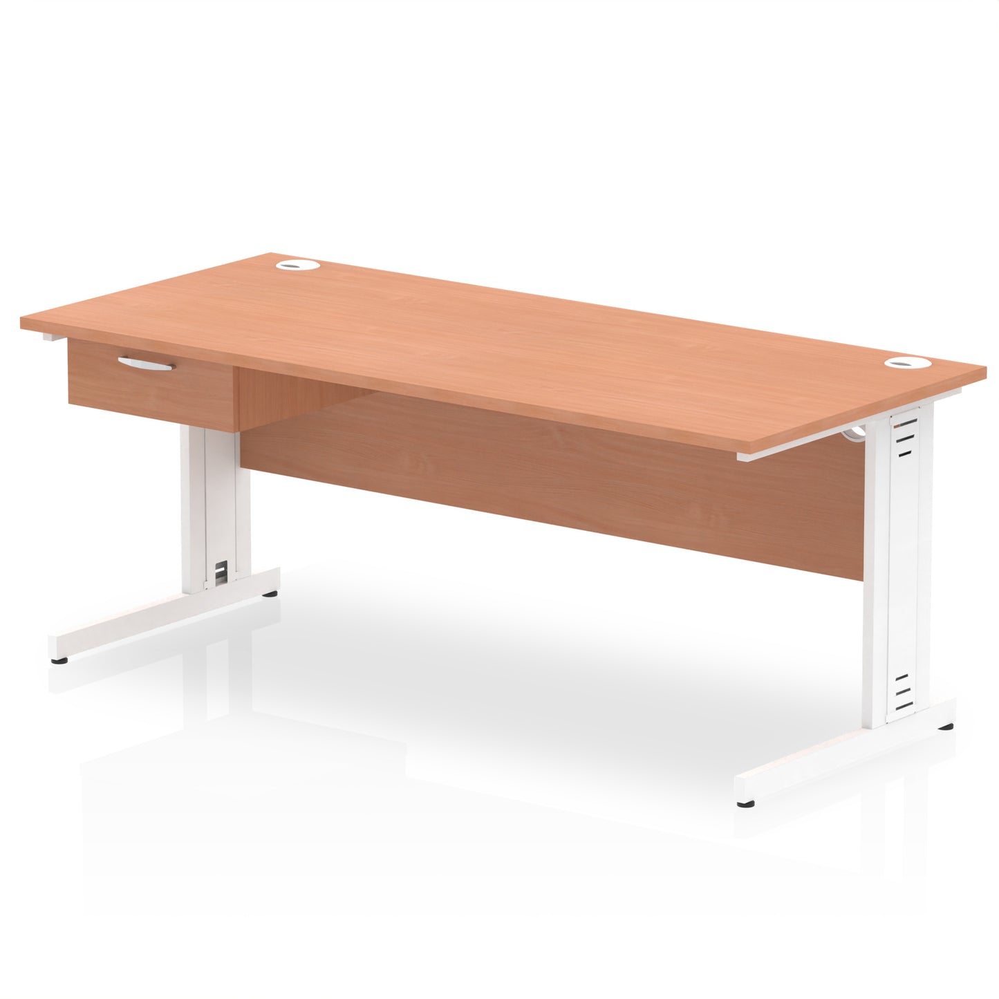 Impulse Cable Managed Straight Desk White Frame With Single One Drawer Fixed Pedestal - 1200mm, 1400mm, 1600mm or 1800mm - Multiple Colour Options
