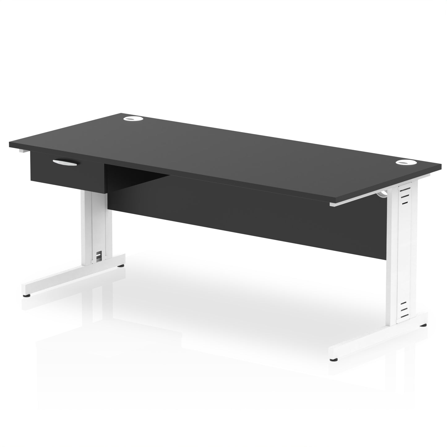 Impulse Cable Managed Straight Desk White Frame With Single One Drawer Fixed Pedestal - 1200mm, 1400mm, 1600mm or 1800mm - Multiple Colour Options