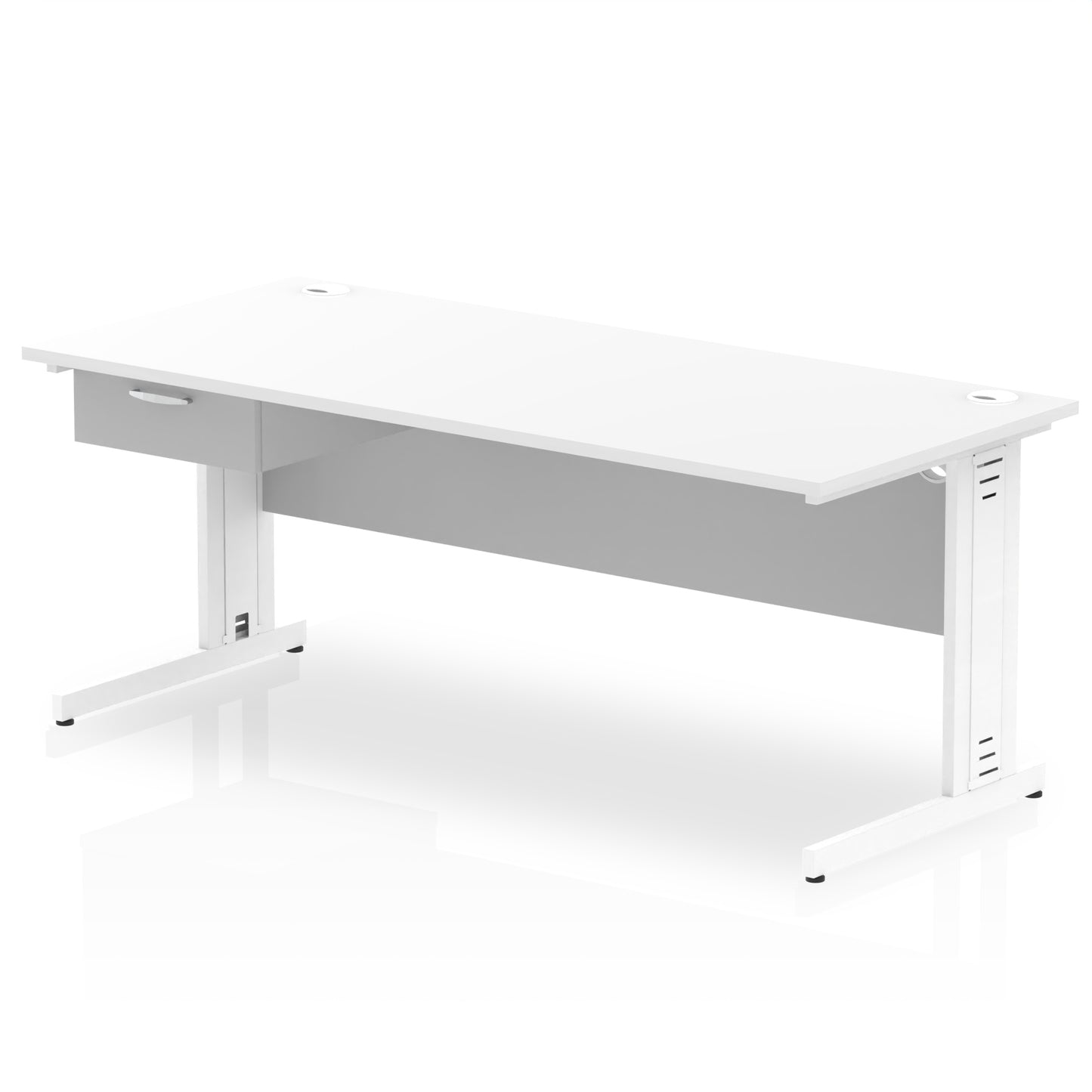 Impulse Cable Managed Straight Desk White Frame With Single One Drawer Fixed Pedestal - 1200mm, 1400mm, 1600mm or 1800mm - Multiple Colour Options