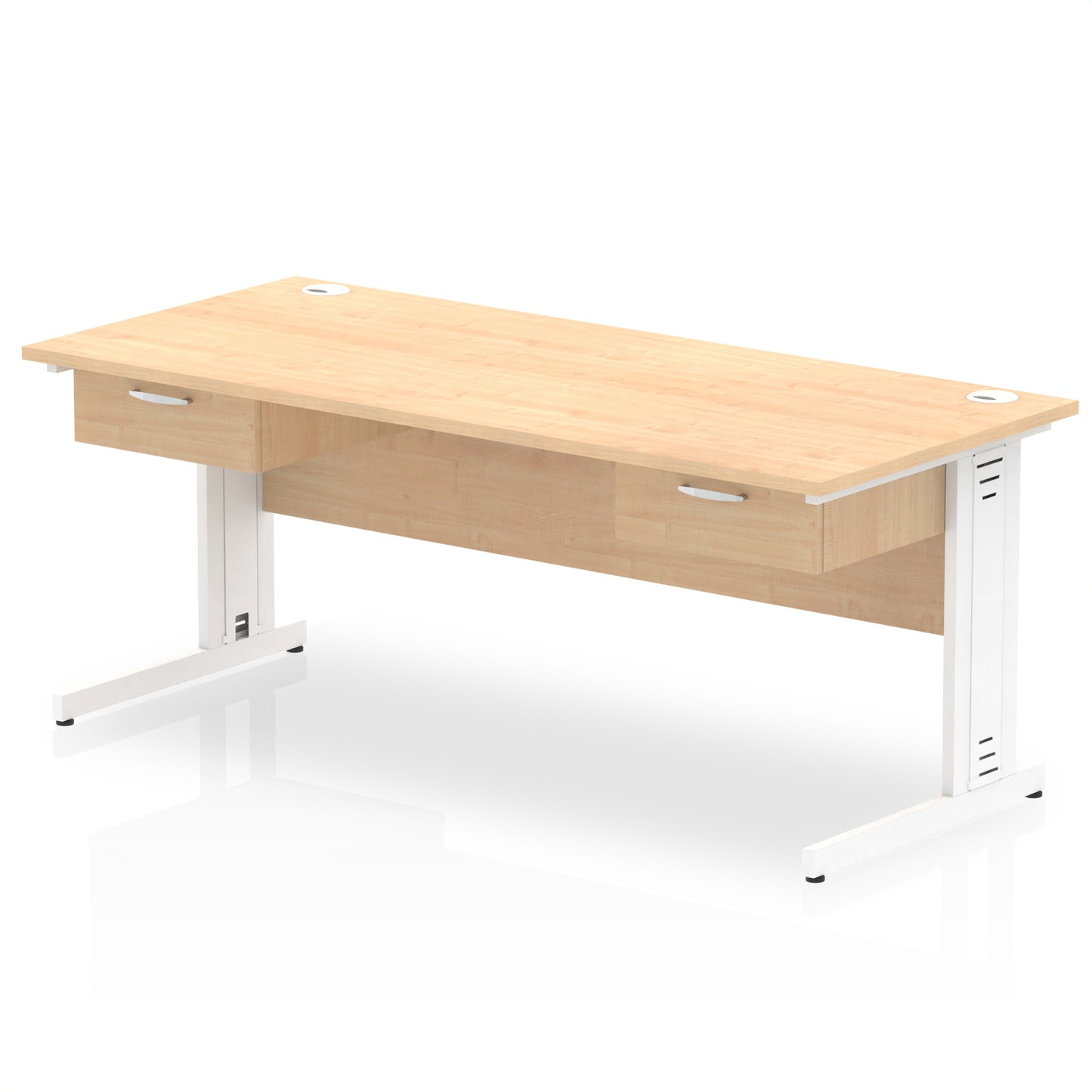 Impulse Cable Managed Straight Desk White Frame With 2x One Drawer Fixed Pedestals - 1600mm or 1800mm - Multiple Colour Options