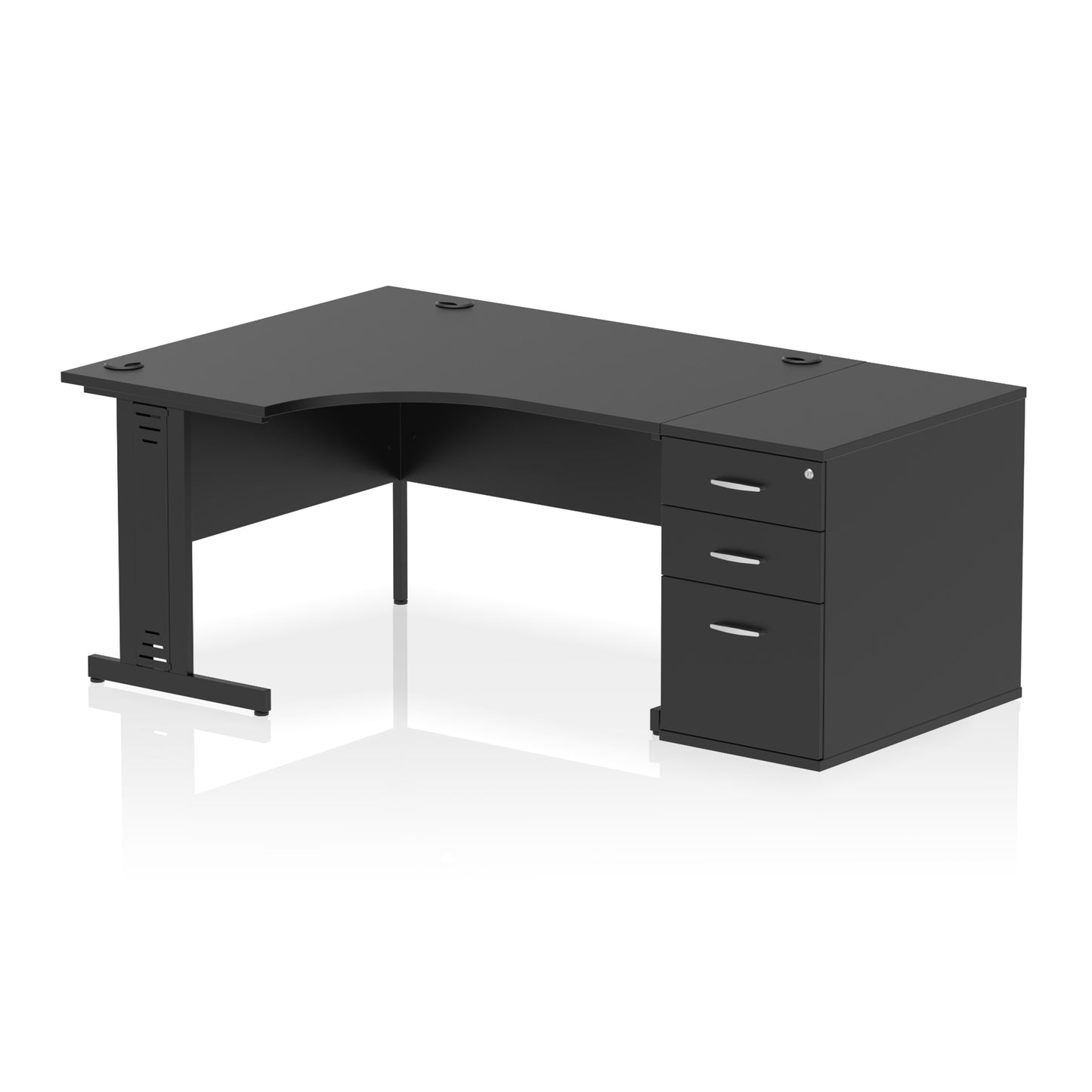 Impulse Cable Managed Left Hand Crescent Desk Workstation with Pedestal - 1400mm - Multiple Colour Options