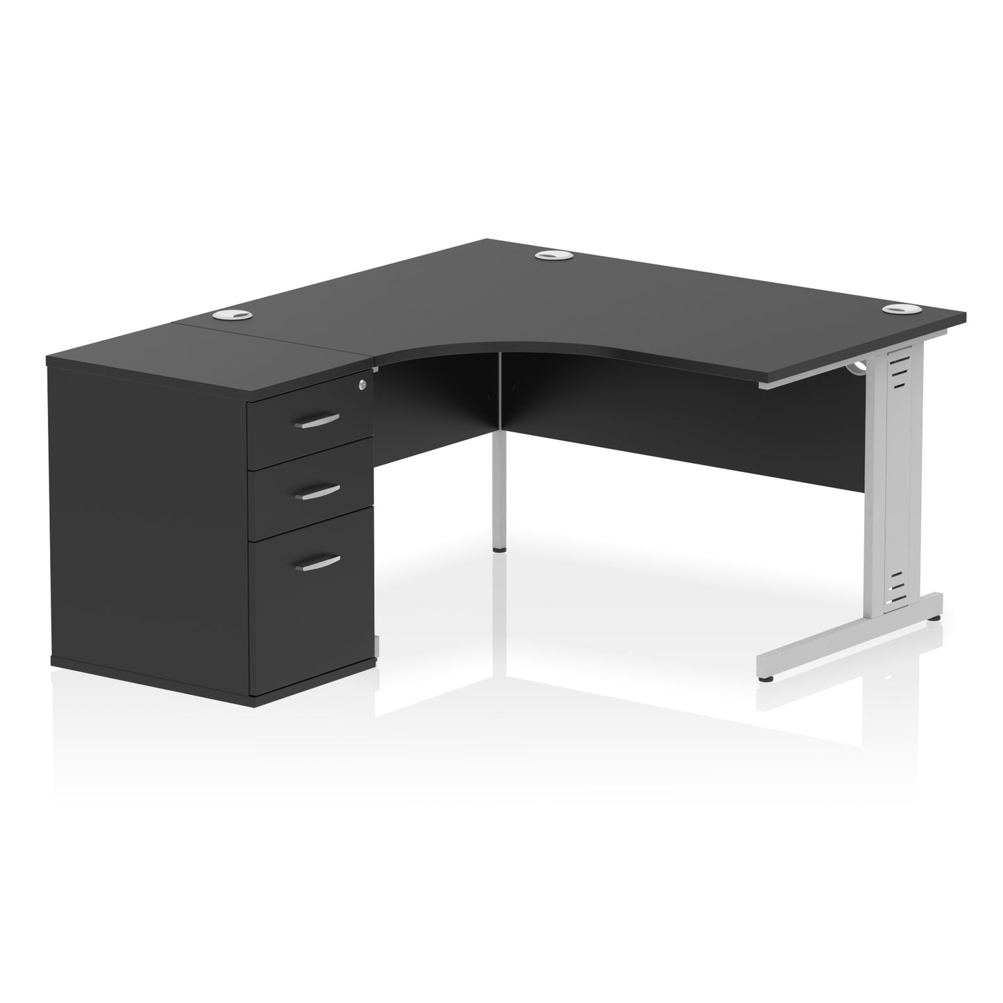 Impulse Cable Managed Left Hand Crescent Desk Workstation with Pedestal - 1400mm - Multiple Colour Options