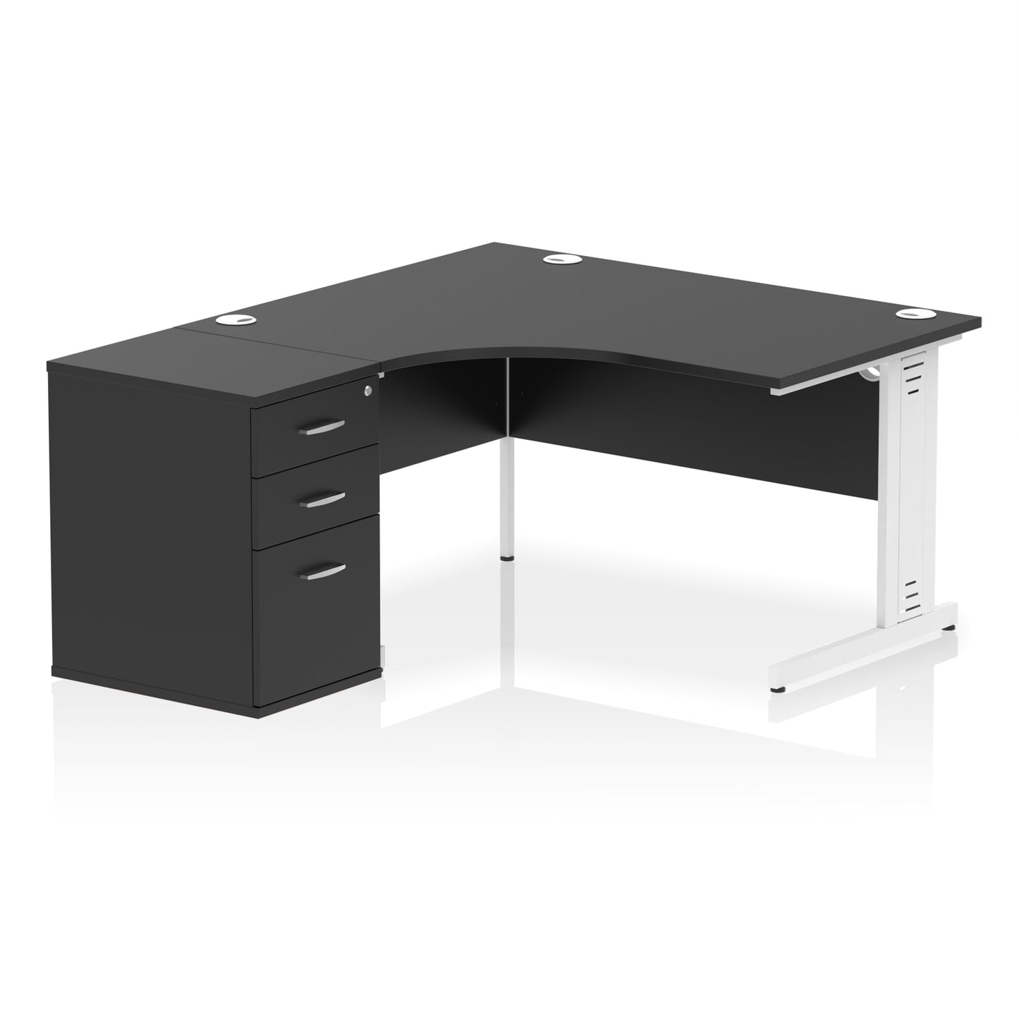 Impulse Cable Managed Left Hand Crescent Desk Workstation with Pedestal - 1400mm - Multiple Colour Options