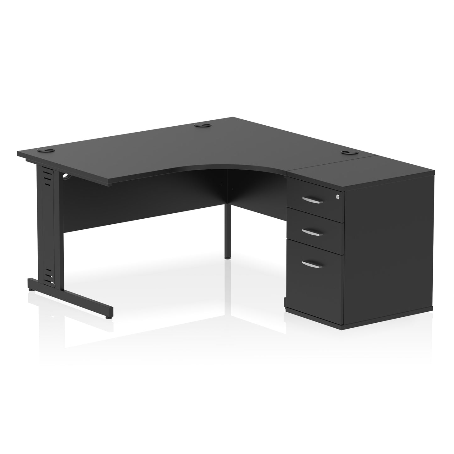 Impulse Cable Managed Right Hand Crescent Desk Workstation with Pedestal - 1400mm - Multiple Colour Options