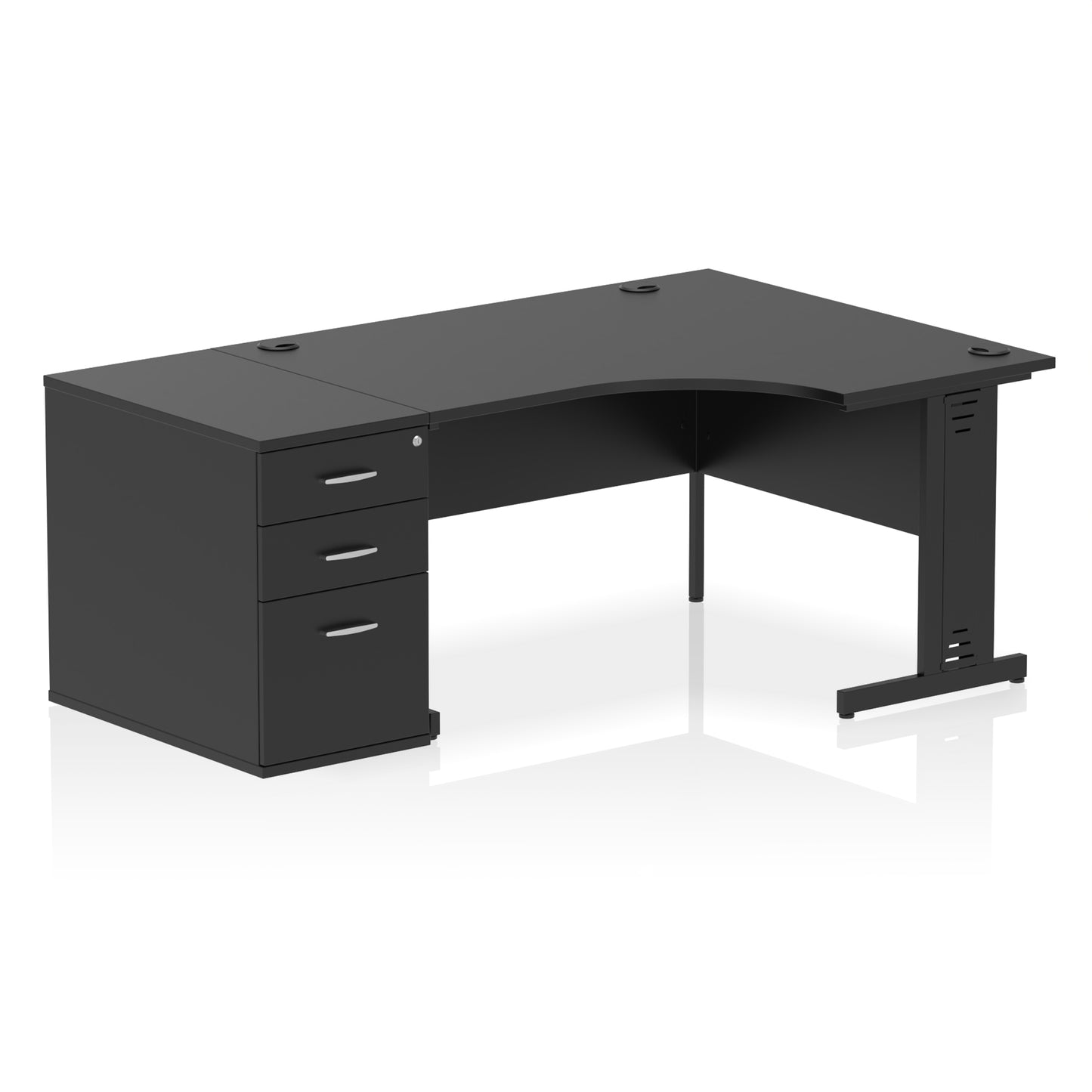 Impulse Cable Managed Right Hand Crescent Desk Workstation with Pedestal - 1400mm - Multiple Colour Options