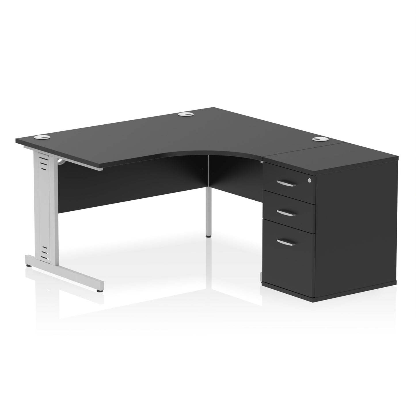 Impulse Cable Managed Right Hand Crescent Desk Workstation with Pedestal - 1400mm - Multiple Colour Options