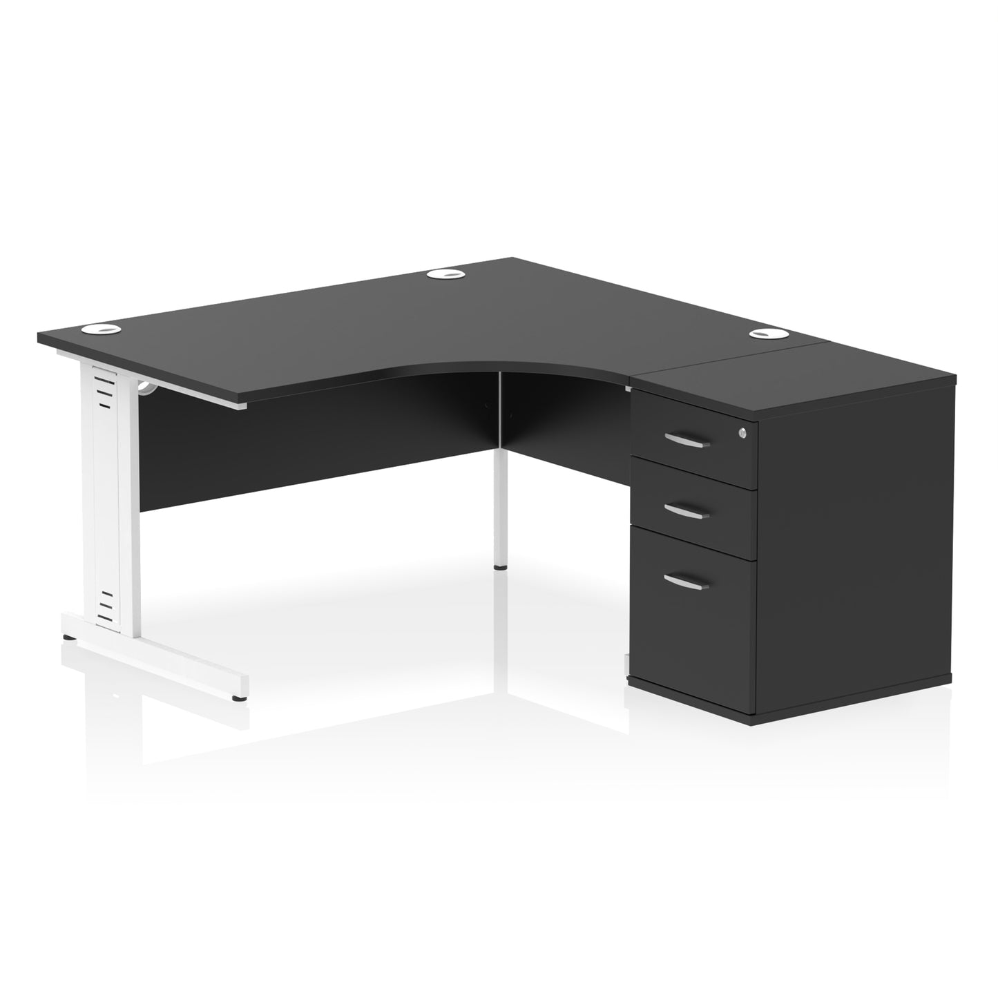 Impulse Cable Managed Right Hand Crescent Desk Workstation with Pedestal - 1400mm - Multiple Colour Options