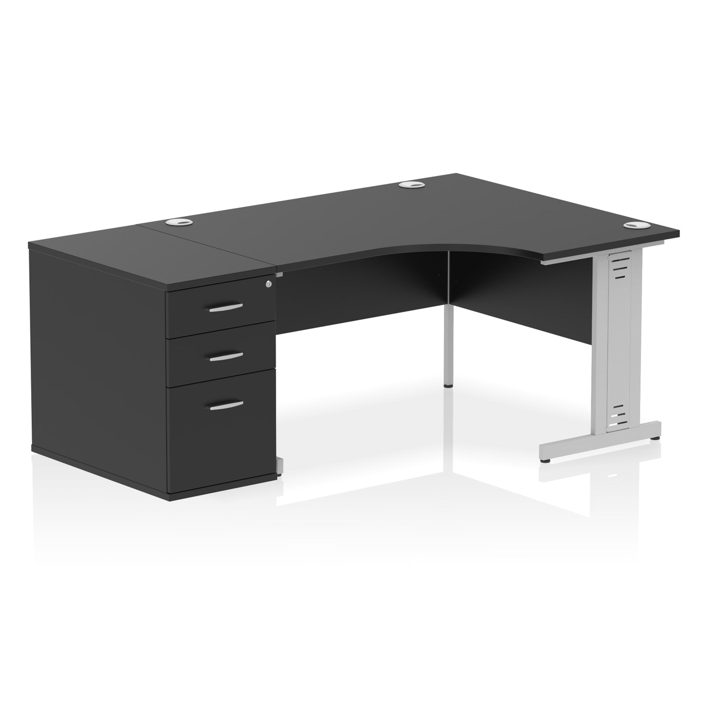 Impulse Cable Managed Right Hand Crescent Desk Workstation with Pedestal - 1400mm - Multiple Colour Options
