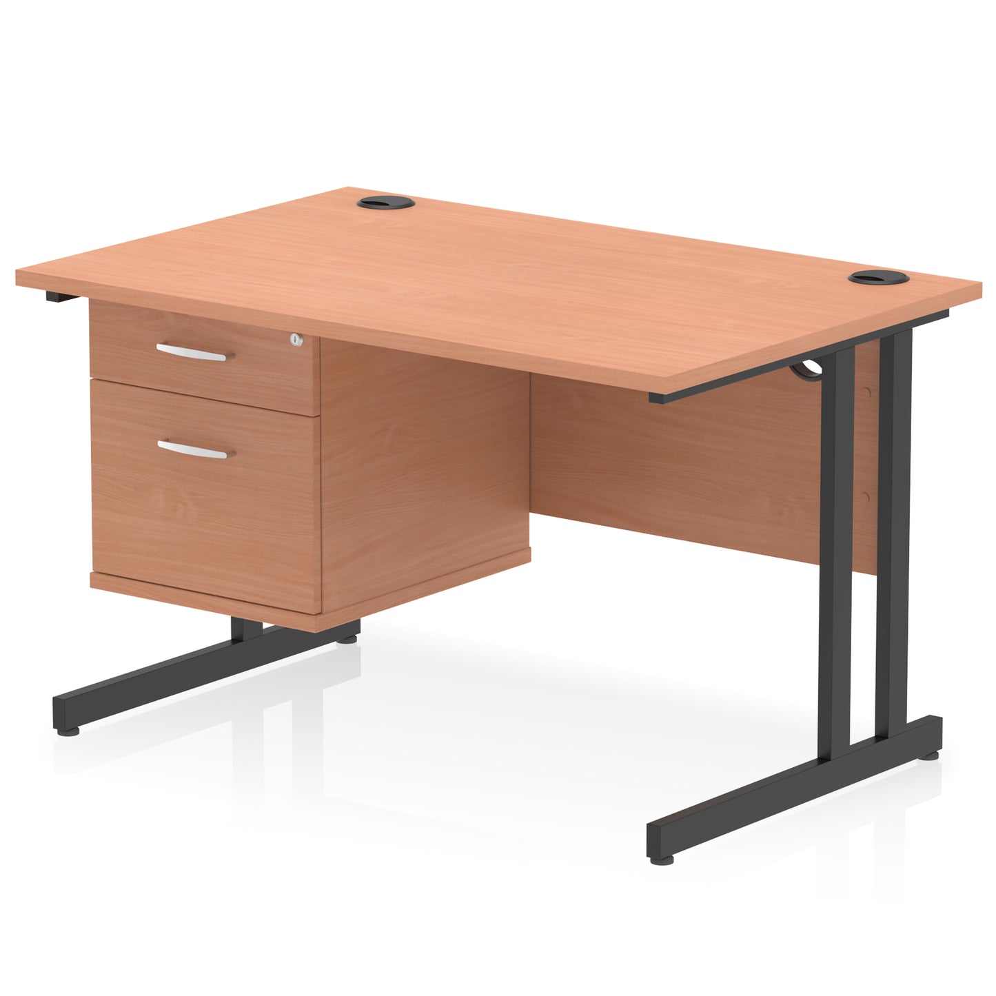 Impulse Cantilever Straight Desk With Single Fixed Pedestal - 1200mm - Multiple Colour Options