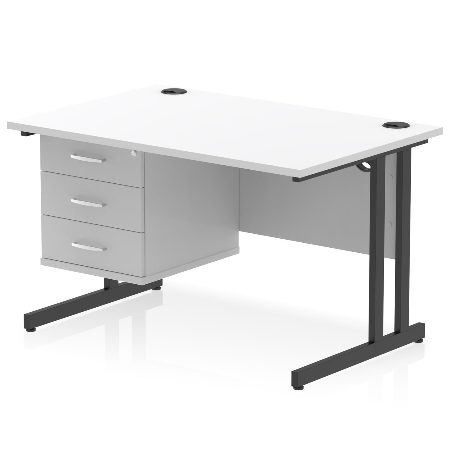 Impulse Cantilever Straight Desk With Single Fixed Pedestal - 1200mm - Multiple Colour Options