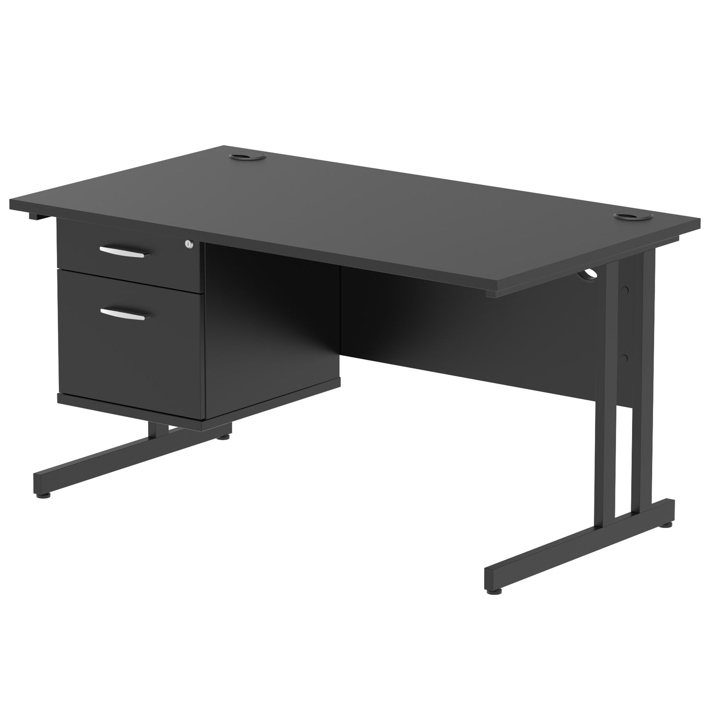 Impulse Cantilever Straight Desk With Single Fixed Pedestal - 1400mm - Multiple Colour Options