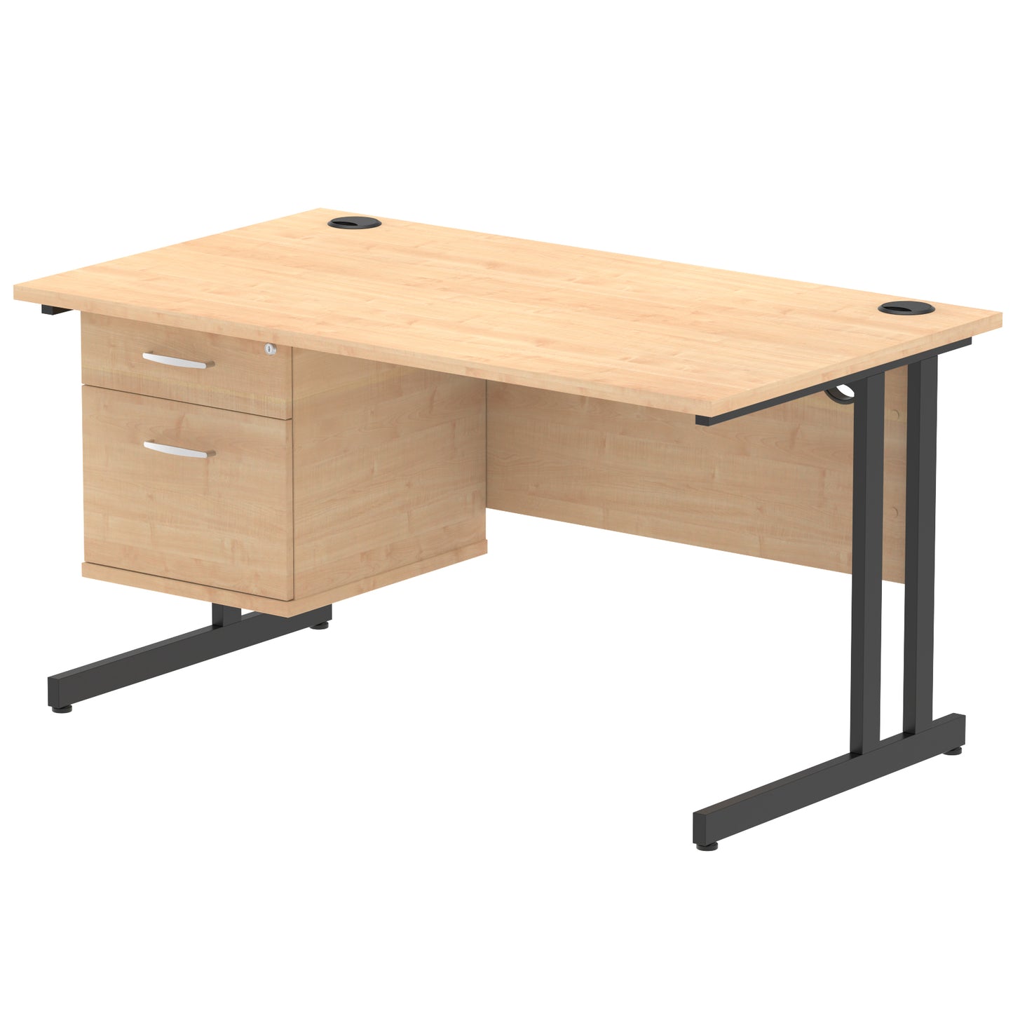 Impulse Cantilever Straight Desk With Single Fixed Pedestal - 1400mm - Multiple Colour Options