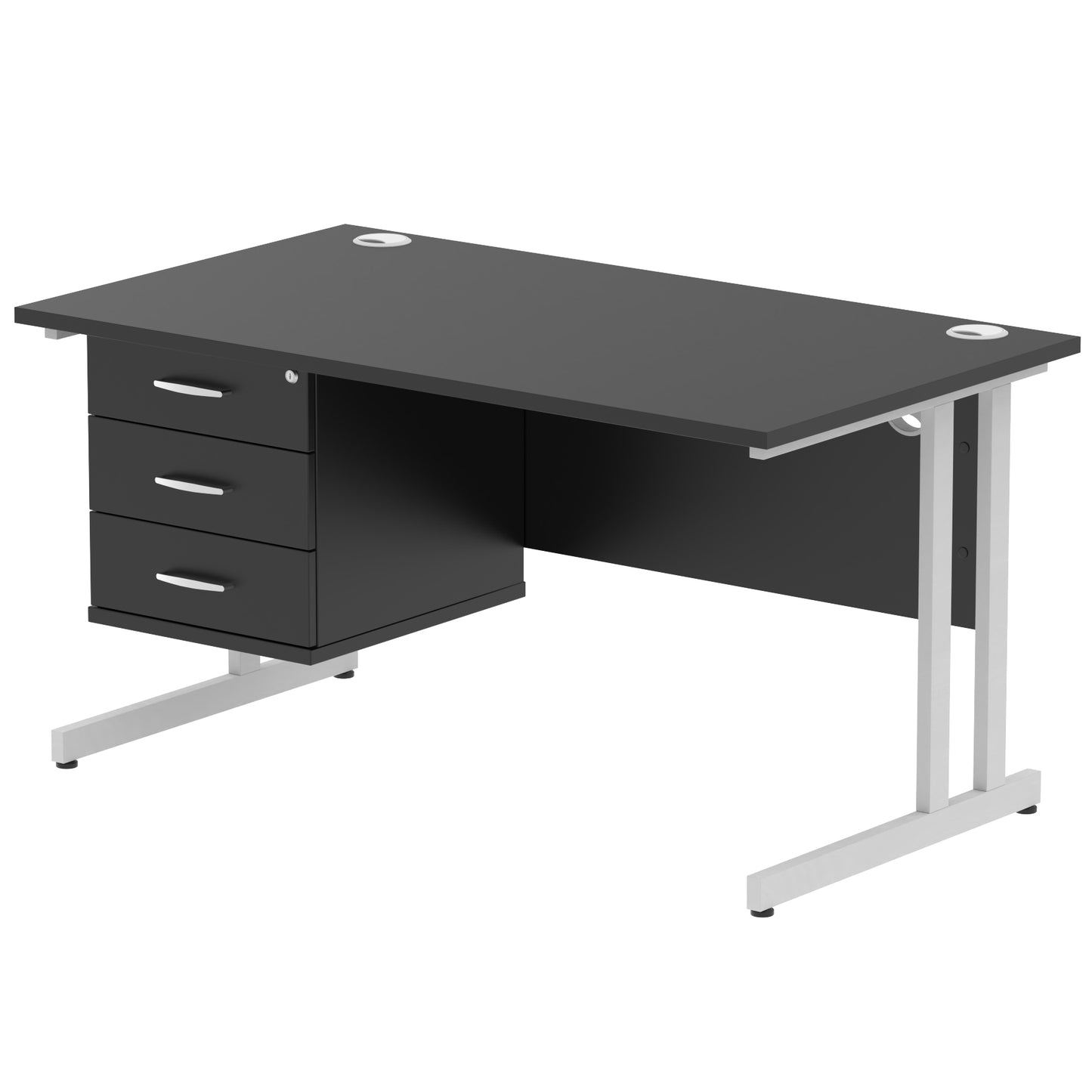 Impulse Cantilever Straight Desk With Single Fixed Pedestal - 1400mm - Multiple Colour Options