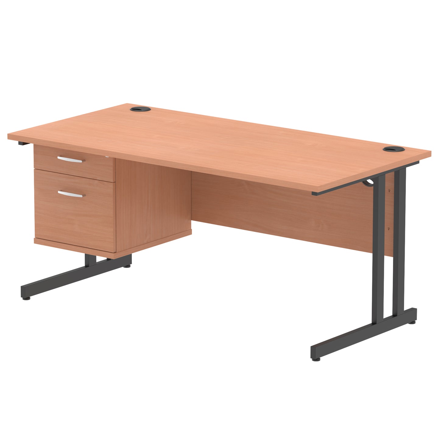 Impulse Cantilever Straight Desk With Single Fixed Pedestal - 1600mm - Multiple Colour Options