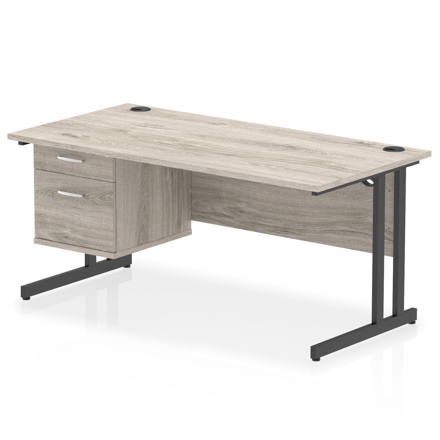 Impulse Cantilever Straight Desk With Single Fixed Pedestal - 1600mm - Multiple Colour Options