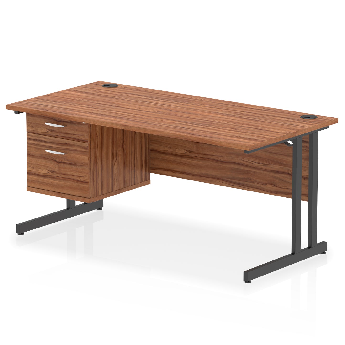 Impulse Cantilever Straight Desk With Single Fixed Pedestal - 1600mm - Multiple Colour Options