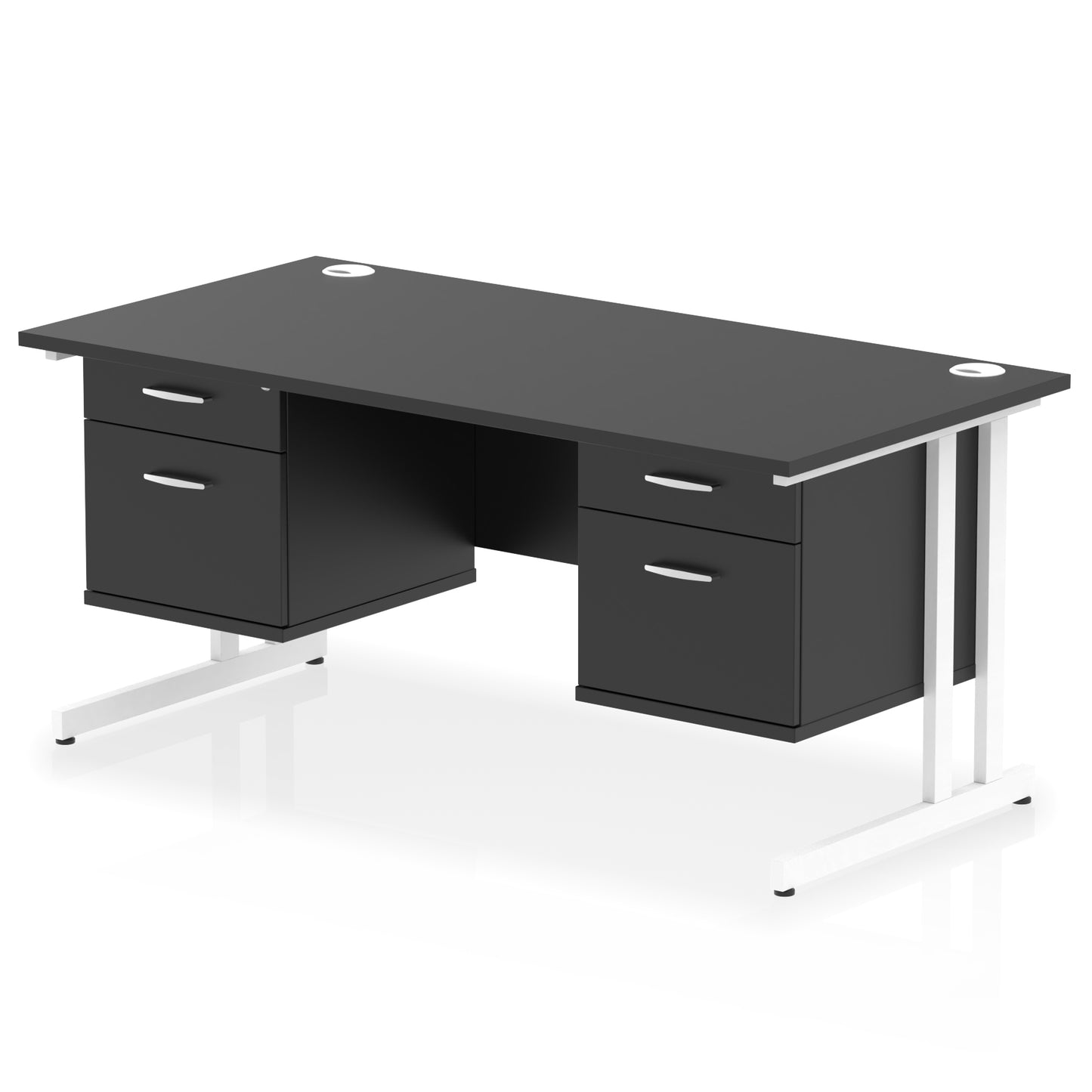 Impulse Cantilever Straight Desk With Two Fixed Pedestal - 1600mm - Multiple Colour Options