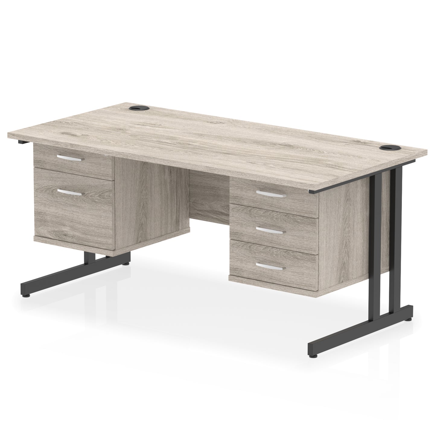 Impulse Cantilever Straight Desk With Two Fixed Pedestal - 1600mm - Multiple Colour Options