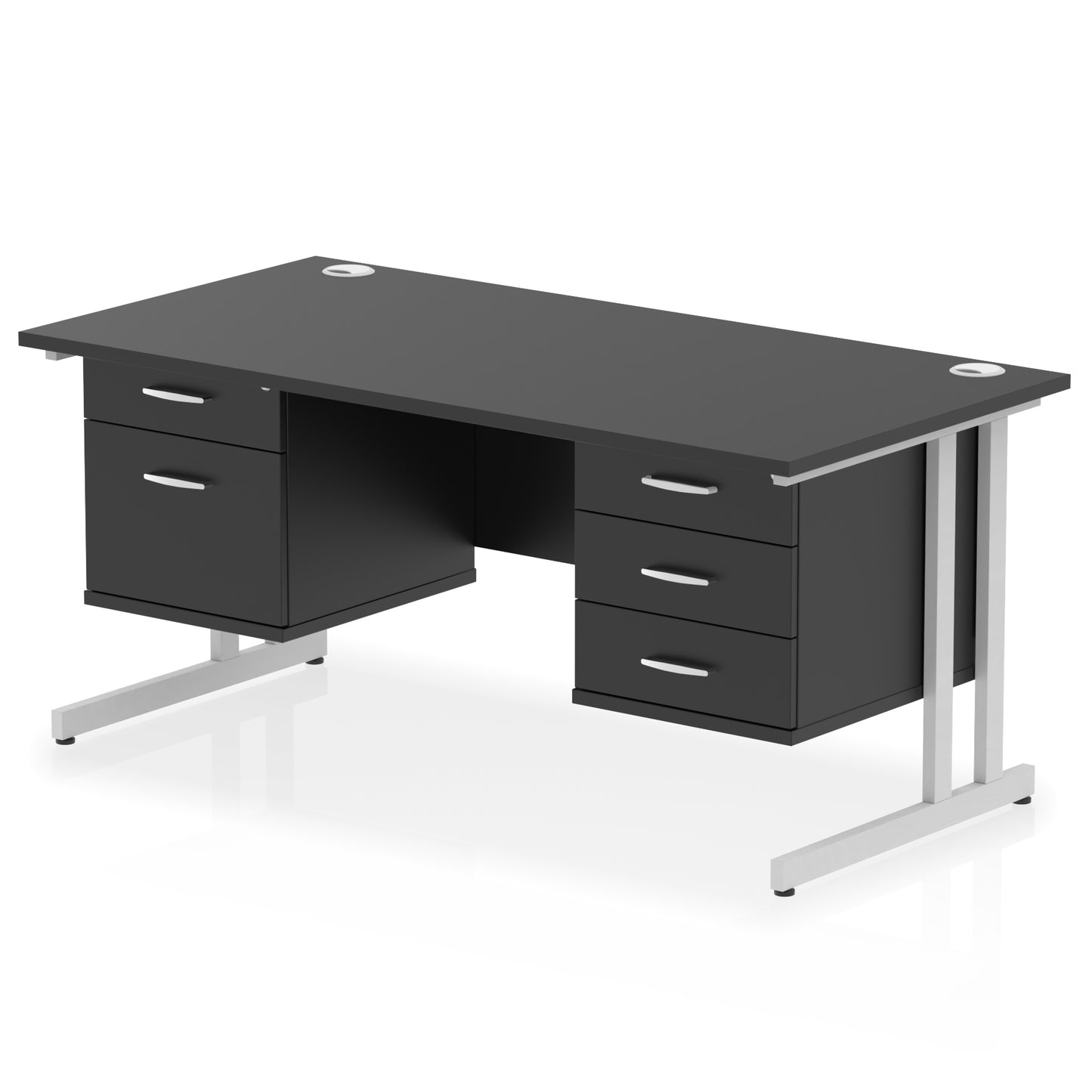 Impulse Cantilever Straight Desk With Two Fixed Pedestal - 1600mm - Multiple Colour Options