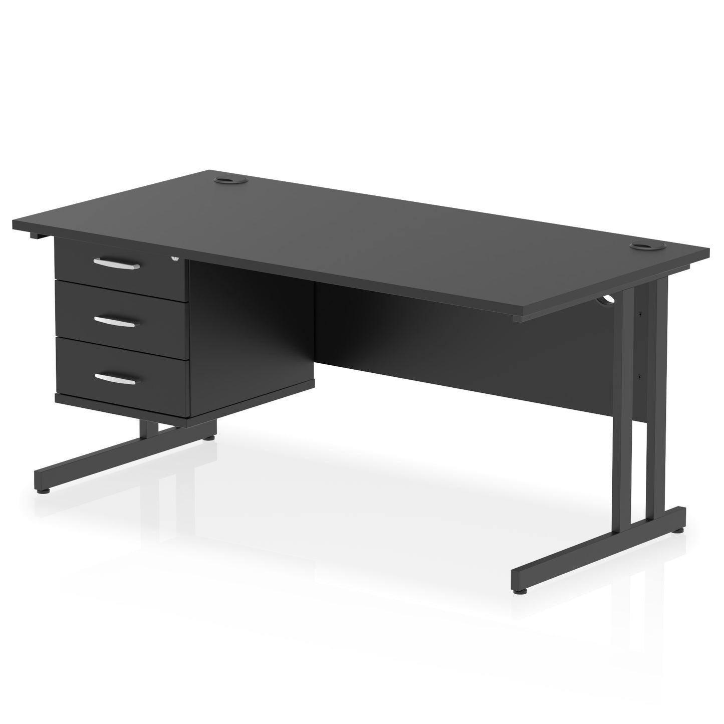 Impulse Cantilever Straight Desk With Single Fixed Pedestal - 1600mm - Multiple Colour Options