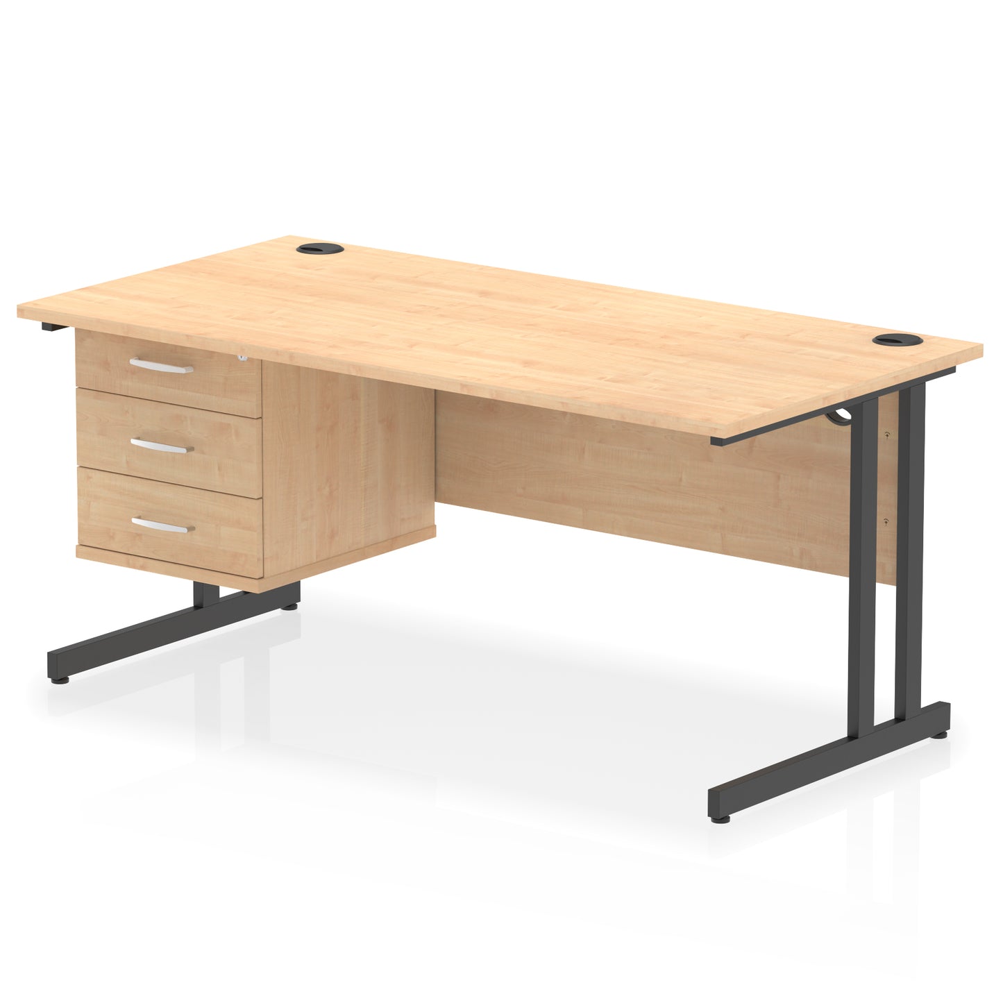 Impulse Cantilever Straight Desk With Single Fixed Pedestal - 1600mm - Multiple Colour Options