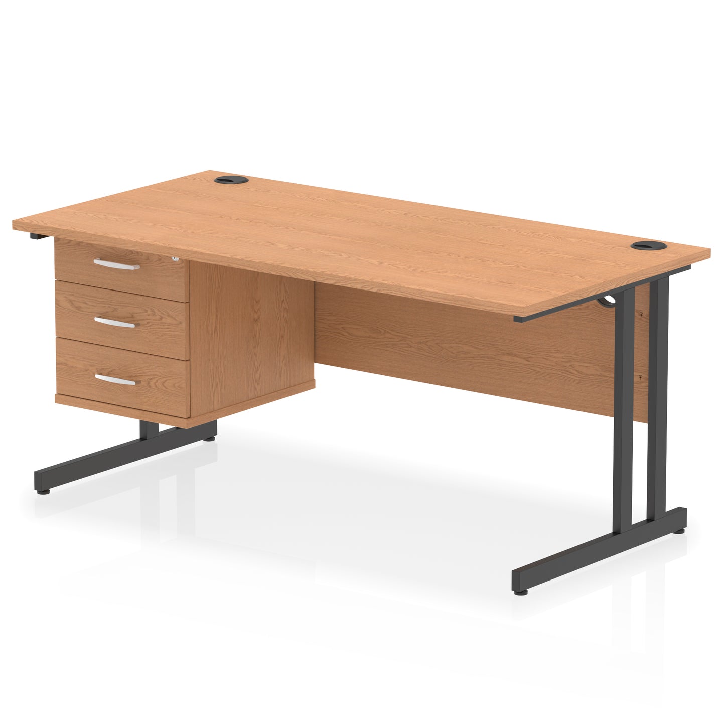 Impulse Cantilever Straight Desk With Single Fixed Pedestal - 1600mm - Multiple Colour Options