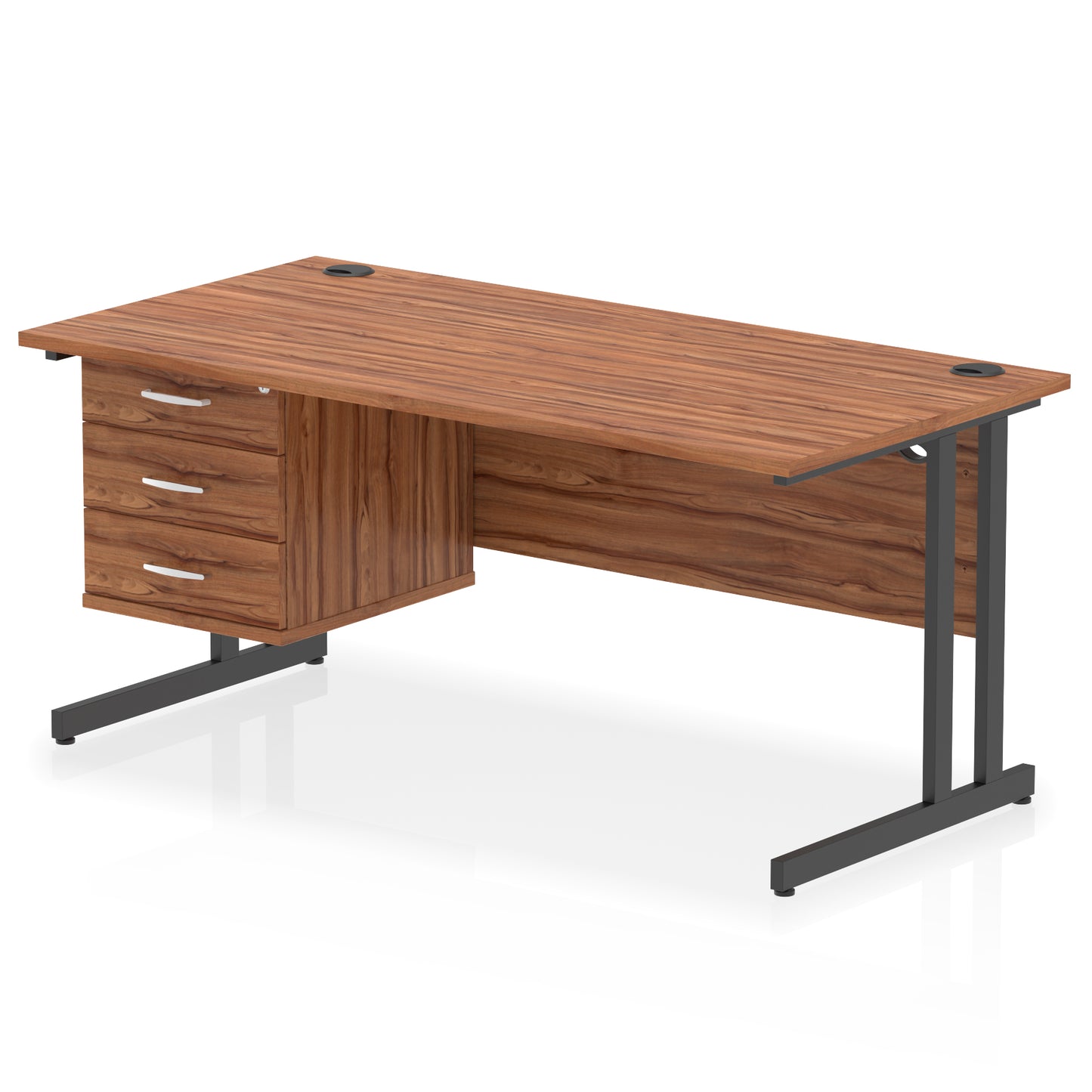 Impulse Cantilever Straight Desk With Single Fixed Pedestal - 1600mm - Multiple Colour Options
